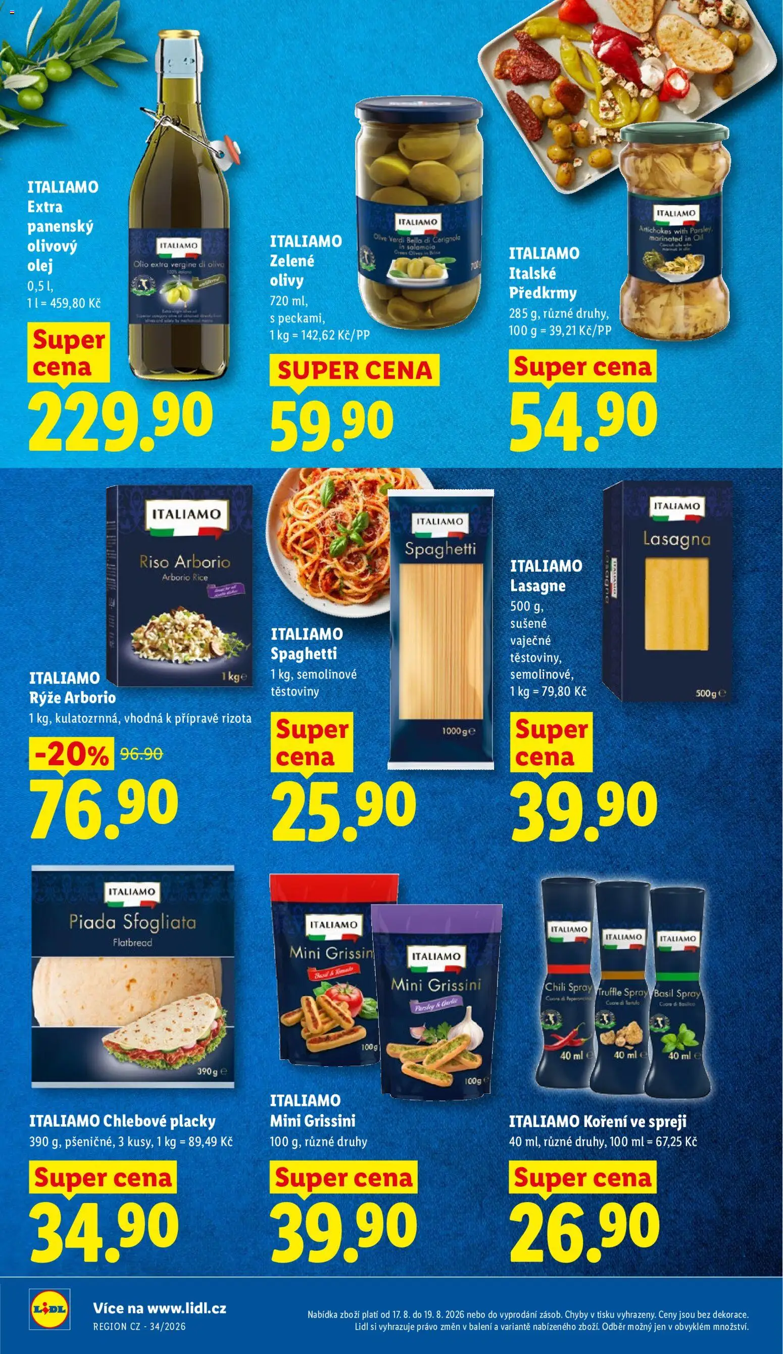 Lidl leták od 17.08.2026 | Strana: 22 | Produkty: Extra panenský olivový olej, Koření, Olivy, Lasagne