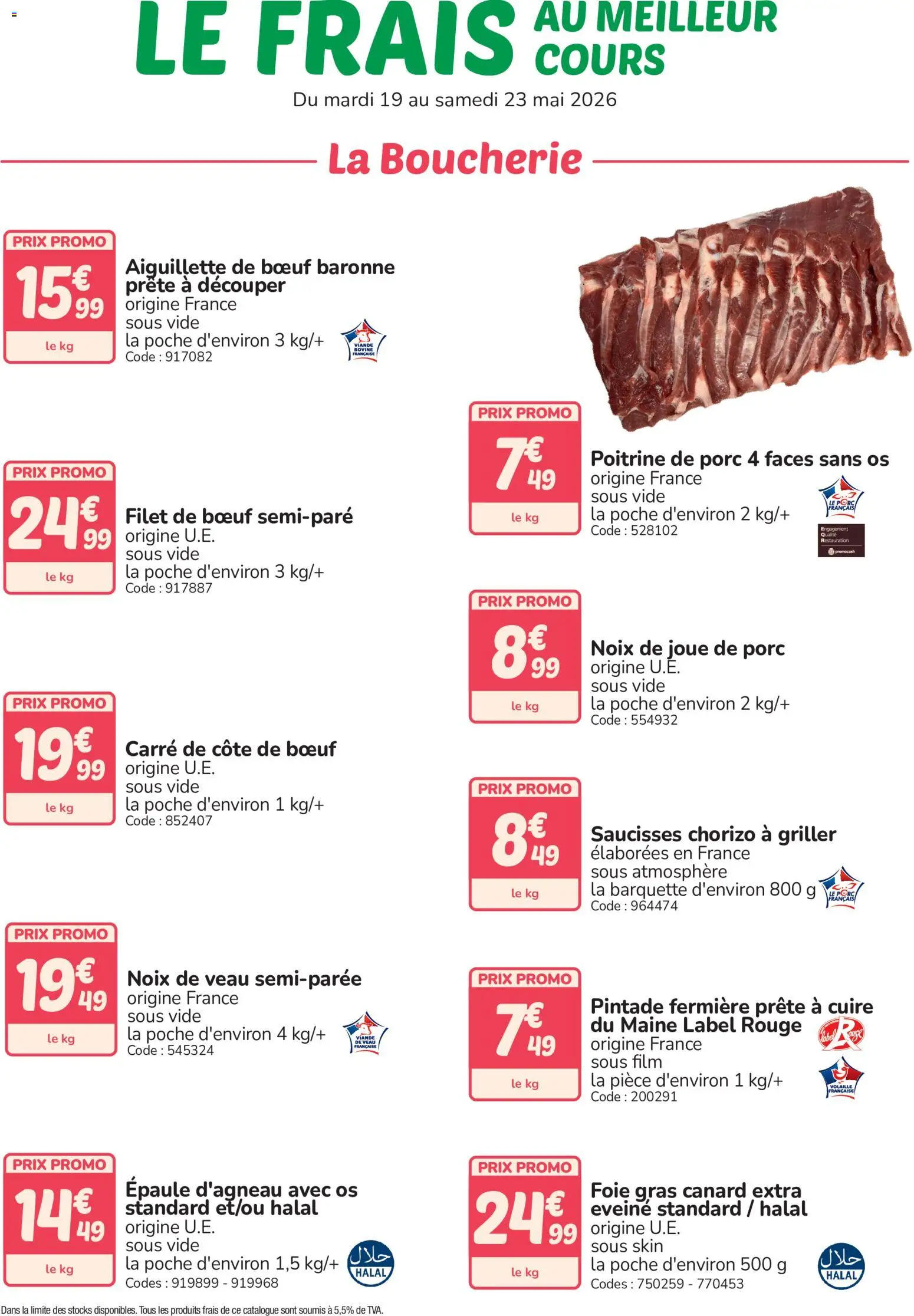 {H1} | Page: 1 | Produits: Chorizo, Noix de joue de porc, Joue de porc, Pintade