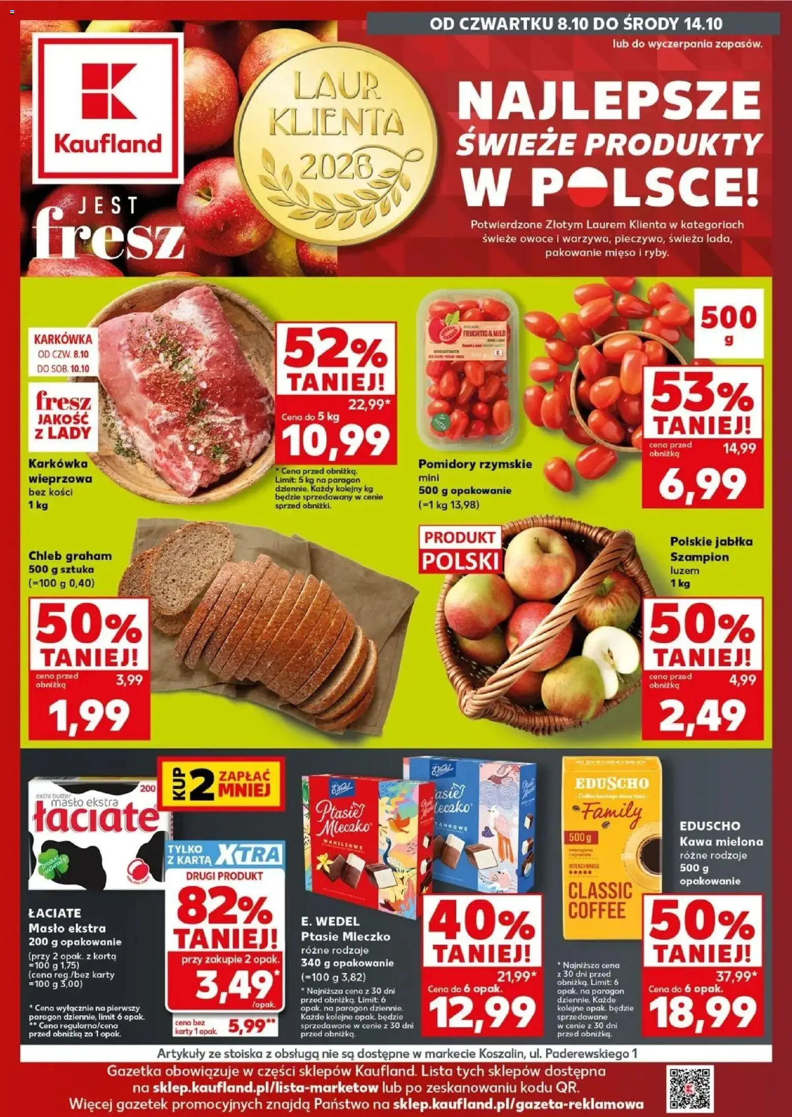 Kaufland aktualna gazetka od 08.10.2026 - od jutra PDF | Strona: 1 | Produkty: Karkówka, Kawa, Owoce, Kawa mielona