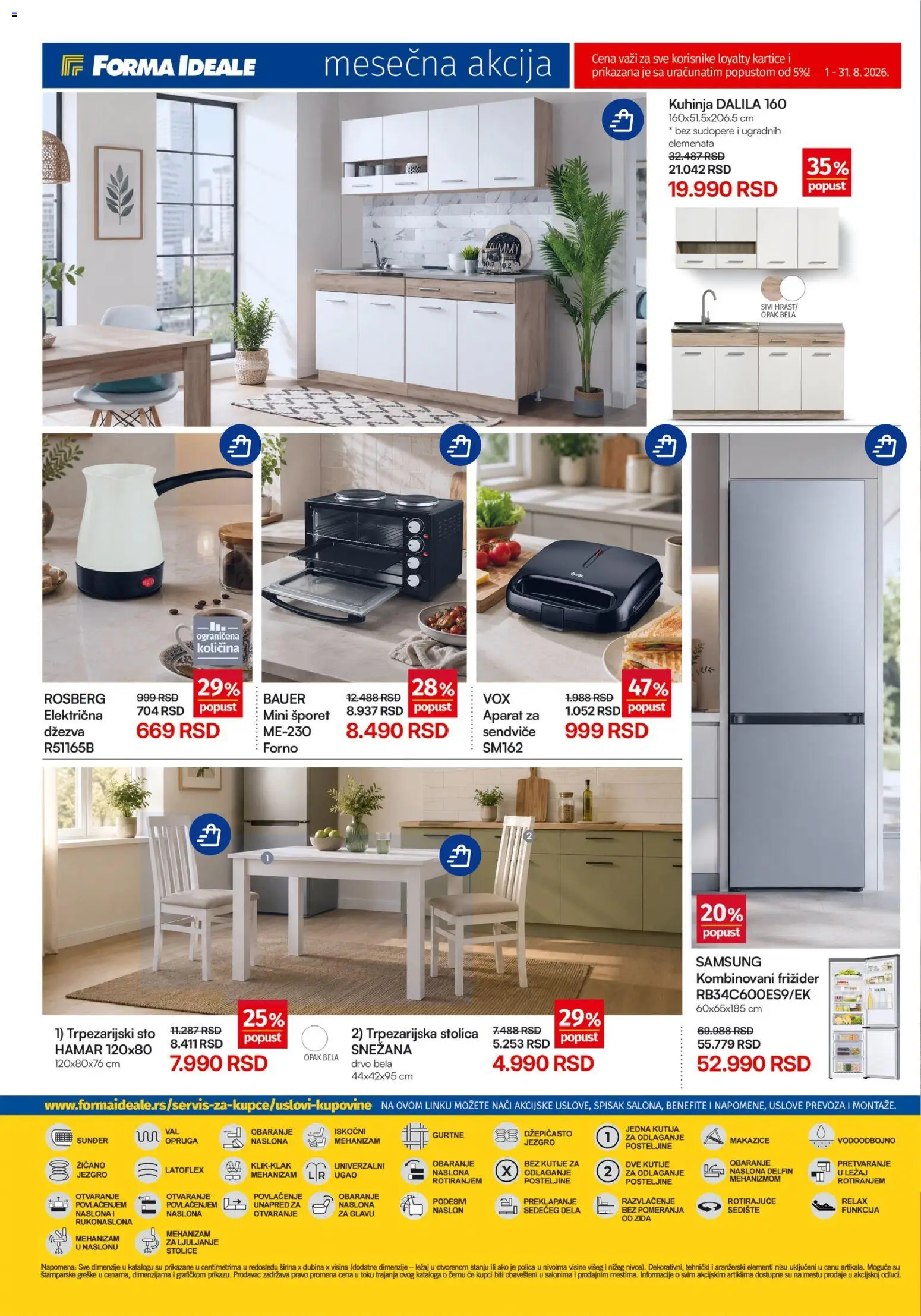 Forma Ideale katalog - važi od 01.08.2026 | Strana: 8 | Proizvode: Sto, Stolica, Kombinovani frižider, Posteljine