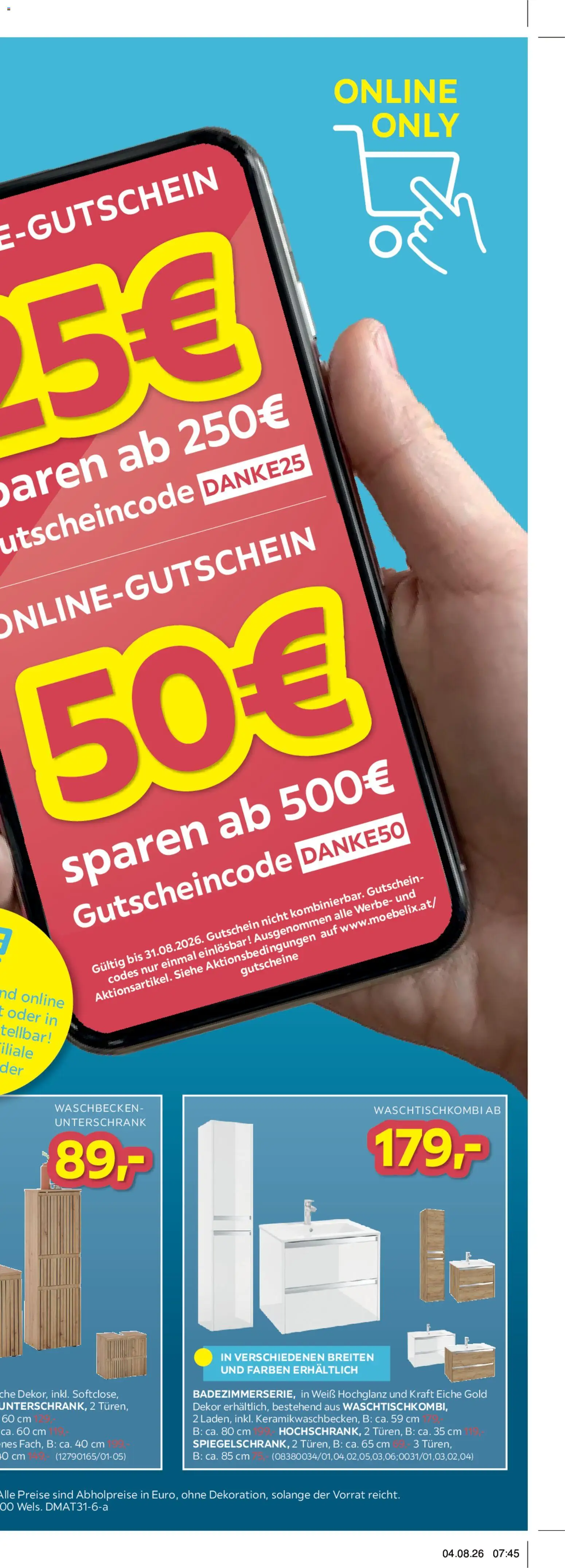 Möbelix Die Besten Online Deals gültig ab 01.08.2026 | Seite: 2 | Produkte: Herd, Sessel, Waschbecken, Creme