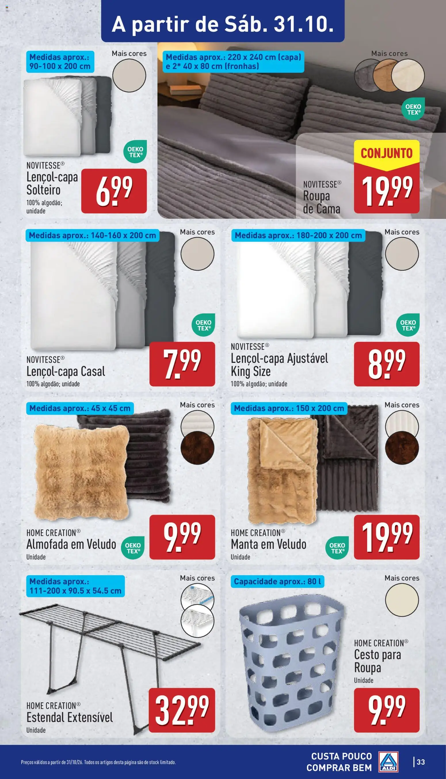 Aldi folheto │ válido de 26/10/2026 | Página: 33 | Produtos: Cesto para roupa, Almofada, Manta, Roupa de cama