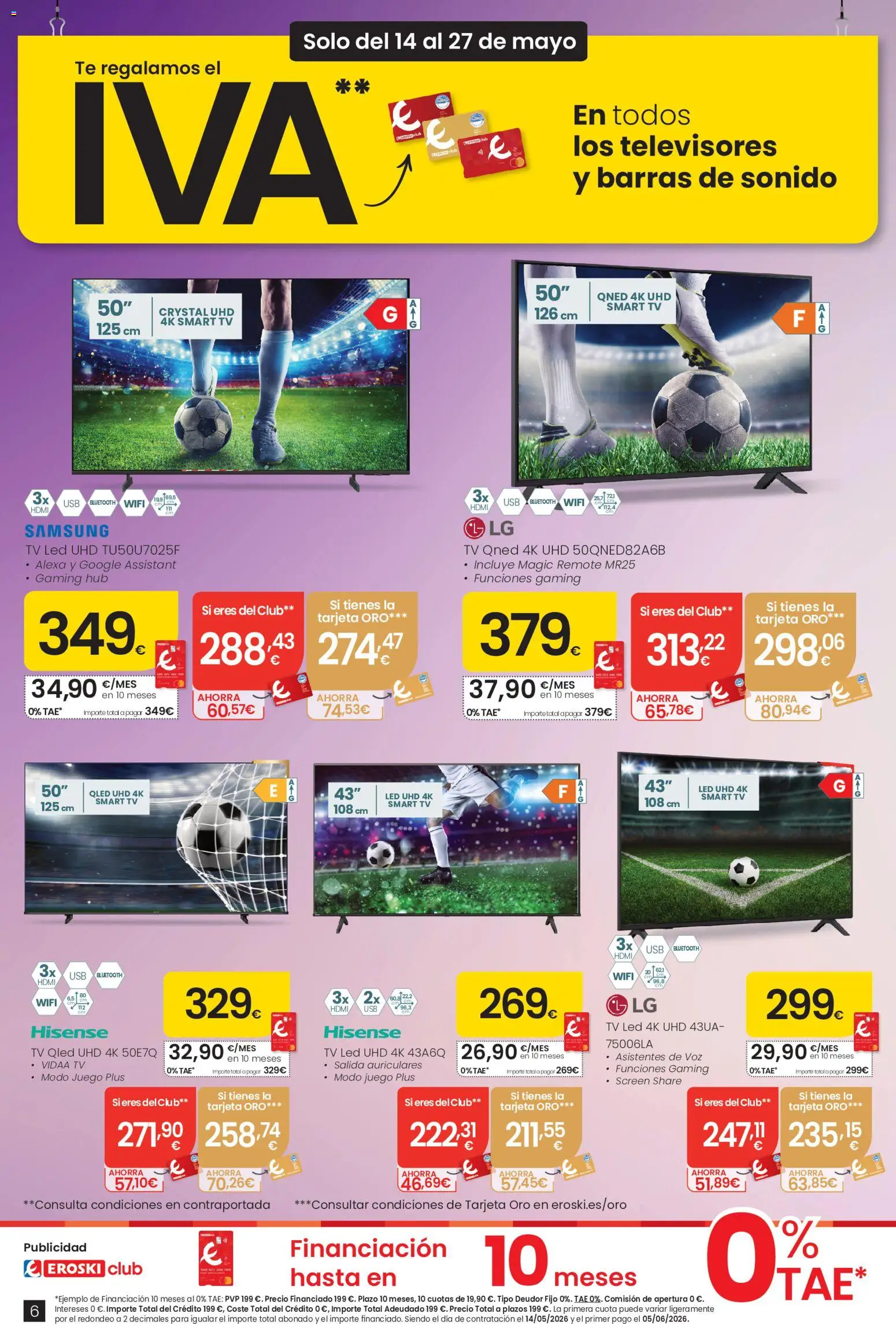 Eroski Te regalamos el IVA │ válido desde el 14.05.2026 | Página: 6 | Productos: Barras de sonido, Té, Auriculares, USB