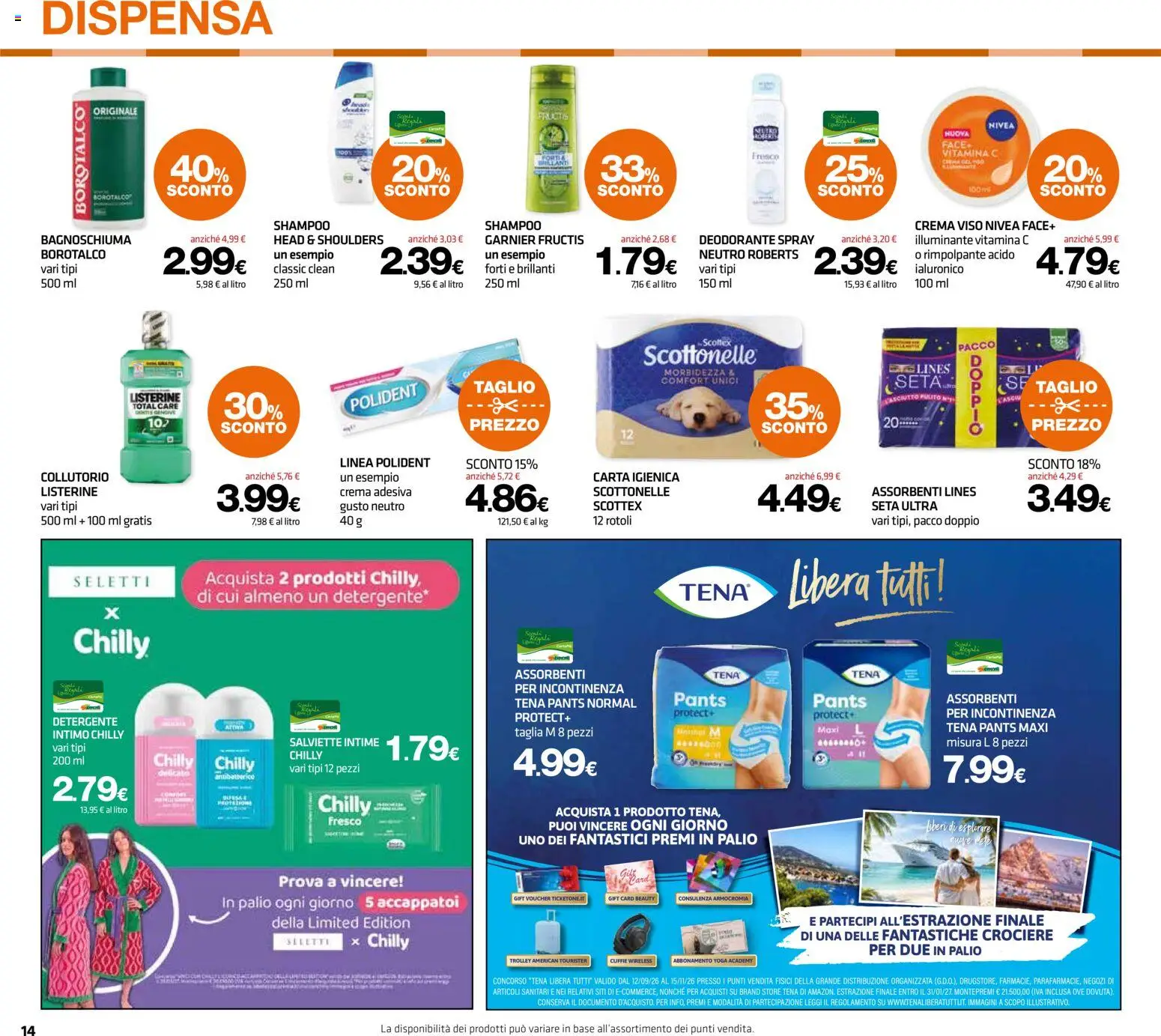 Volantino Superconti del 22/10/2026 | Pagina: 14 | Prodotti: Carta igienica, Deodorante, Intimo, Listerine