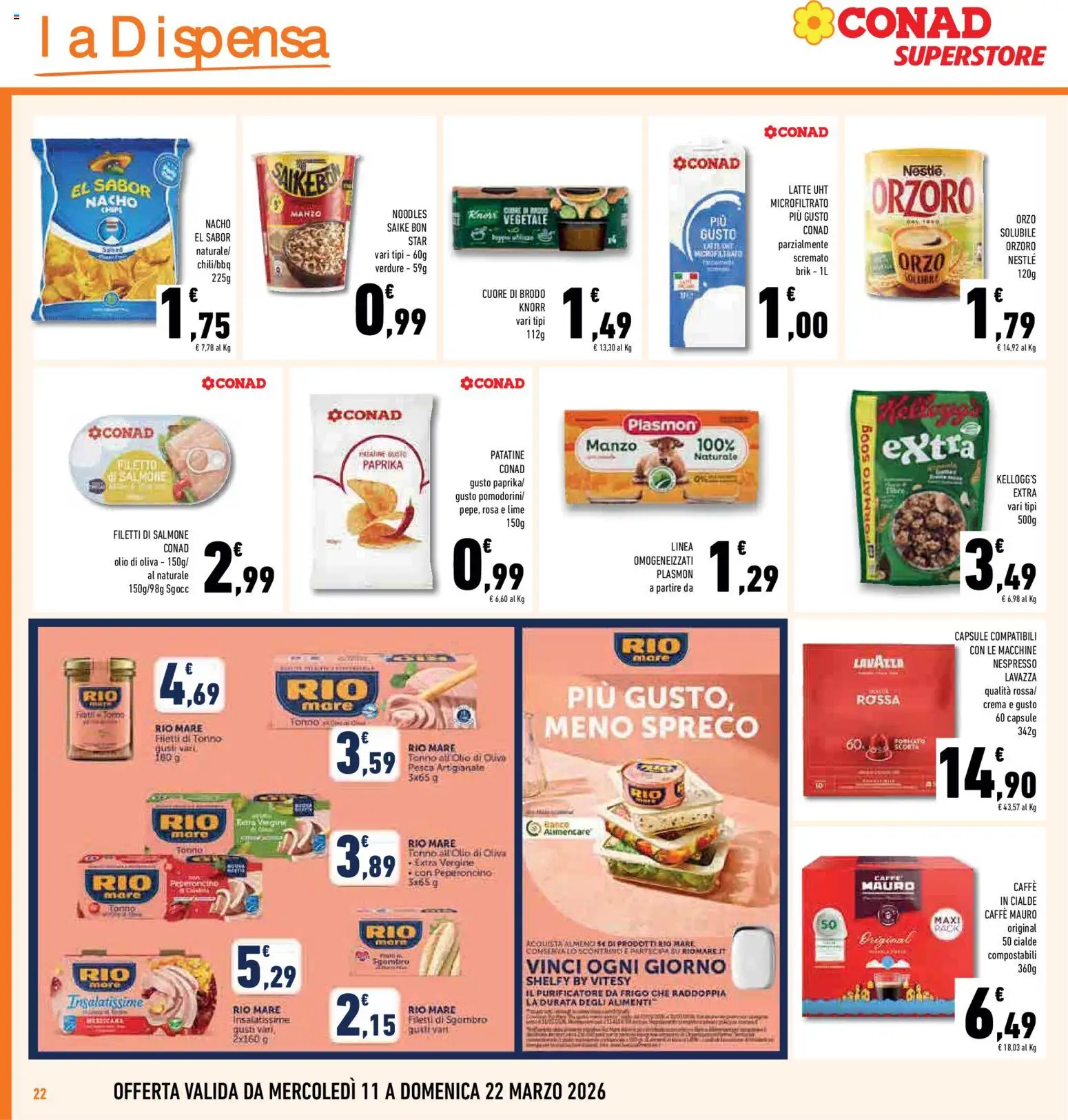 Volantino Conad del 11.03.2026 | Pagina: 22 | Prodotti: Salmone, Lime, Lavazza, Caffè in cialde