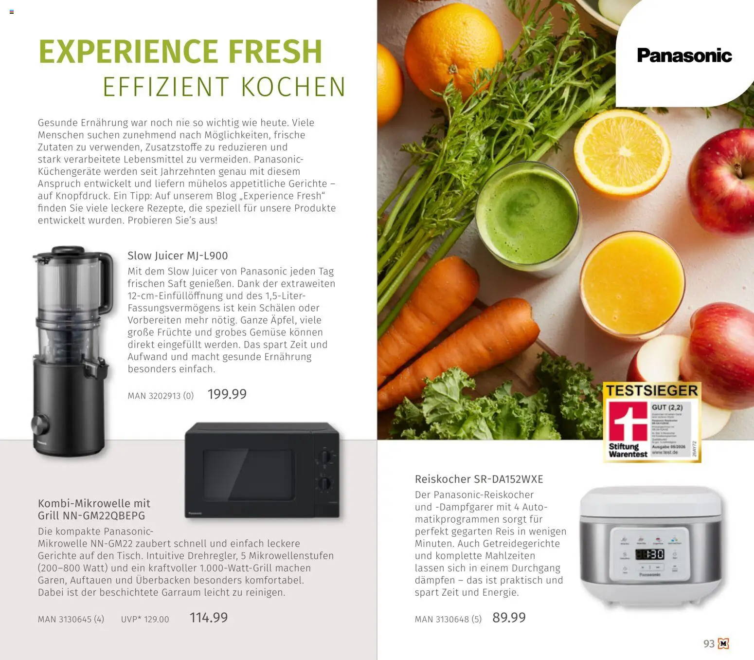 Müller Haushaltskatalog – gültig ab 01.10.2026 | Seite: 93 | Produkte: Panasonic, Gemüse, Gerichte, Reis