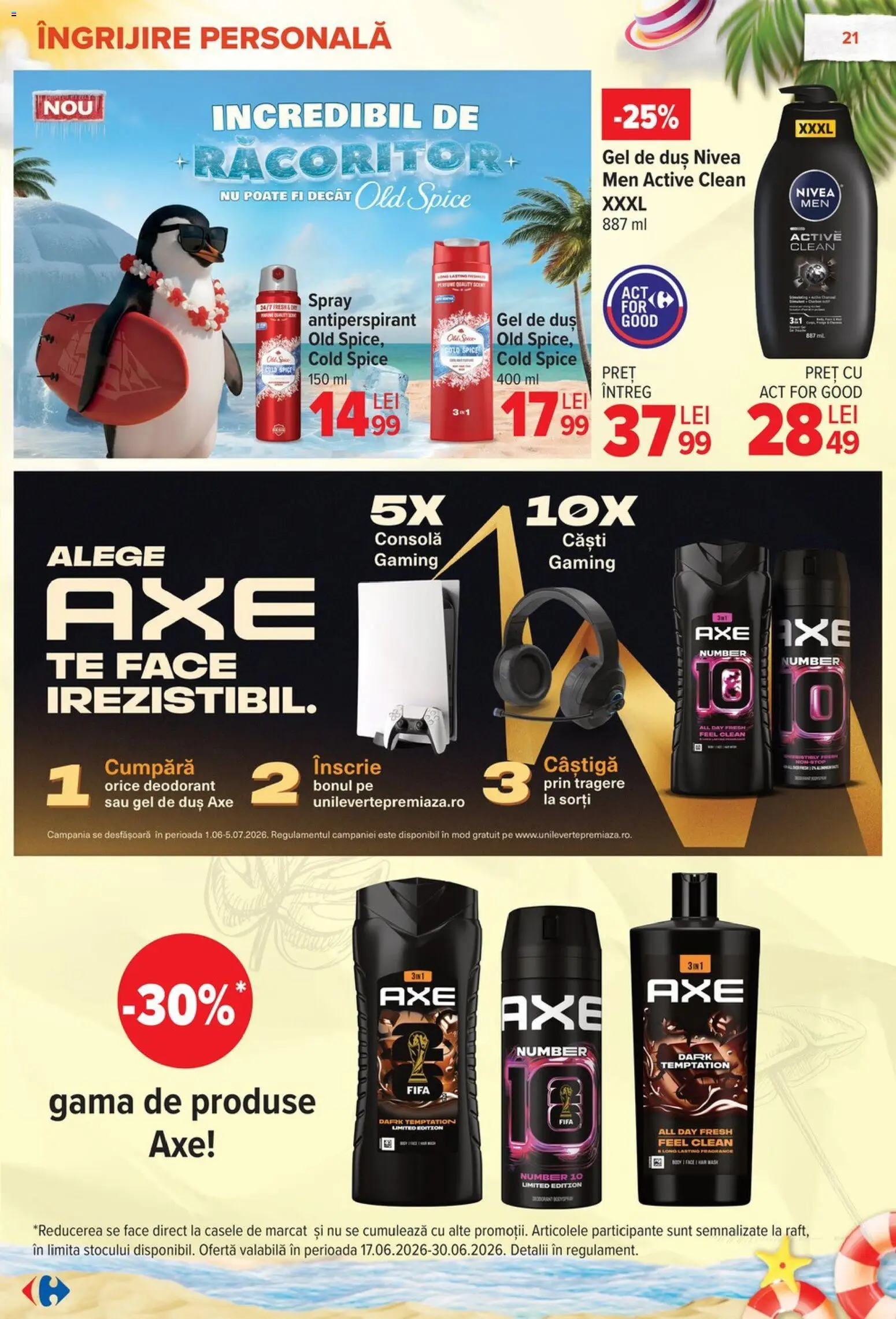 Noul catalog Carrefour – valabil de la 17.06.2026 | Pagină: 21 | Produse: Căști, Gel de duș, Deodorant, Antiperspirant