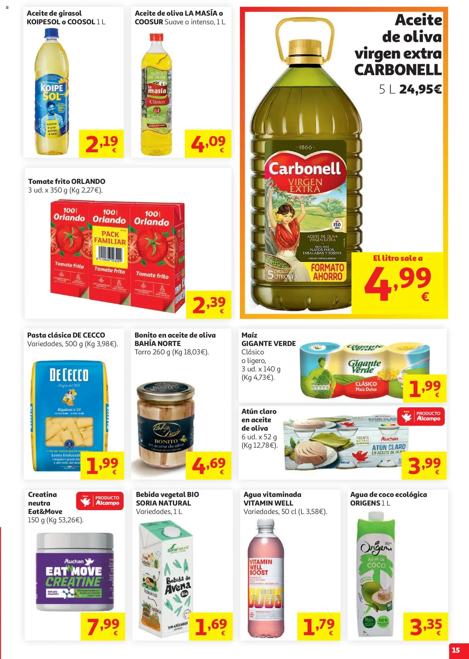 Alcampo HP Nacional │ válido desde el 19.05.2026 | Página: 15 | Productos: Τυρόπιτα, Pasta, Aceite de oliva virgen extra, Atún claro