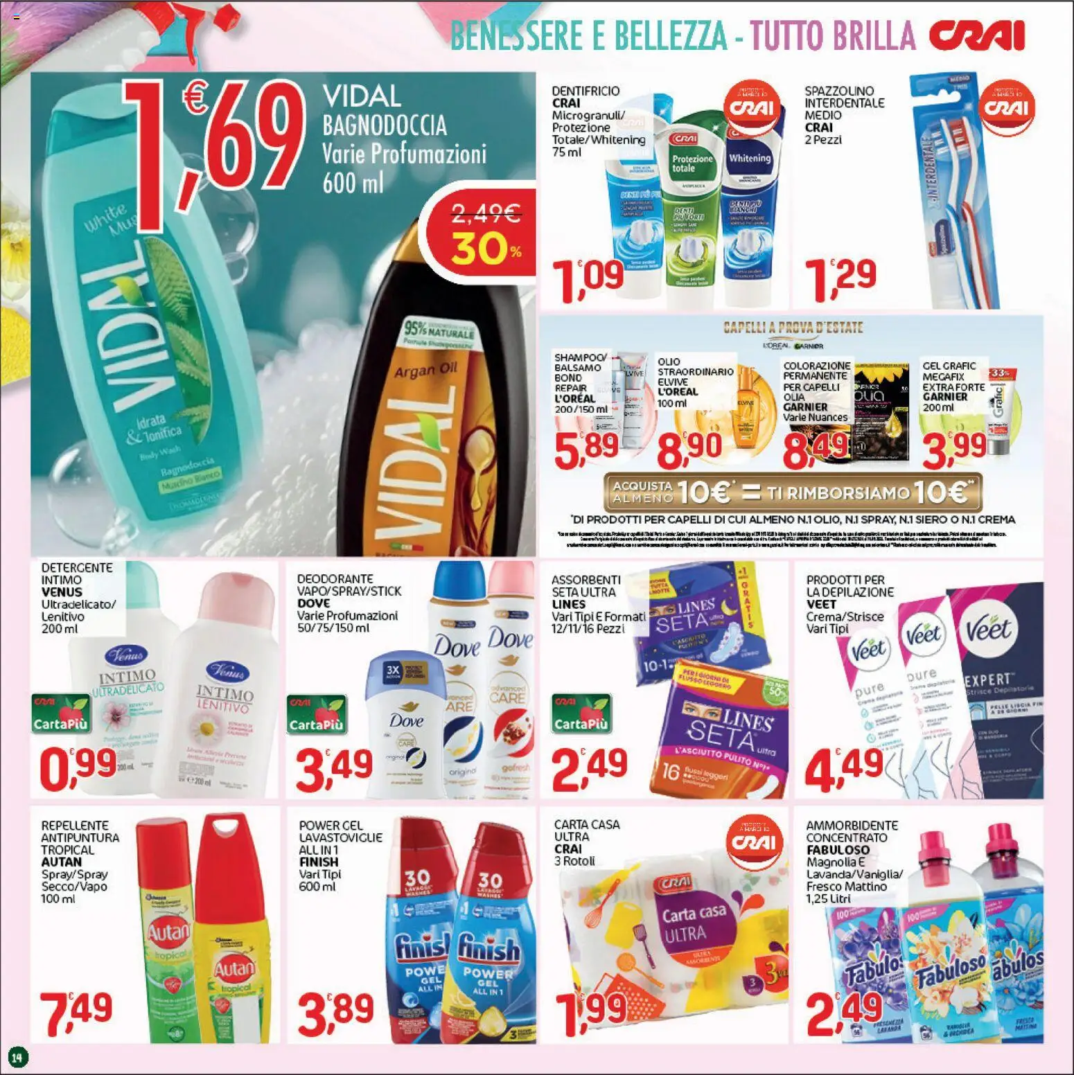 Volantino CRAI del 09/07/2026 | Pagina: 14 | Prodotti: Deodorante, Spazzolino, Ammorbidente, Lavastoviglie