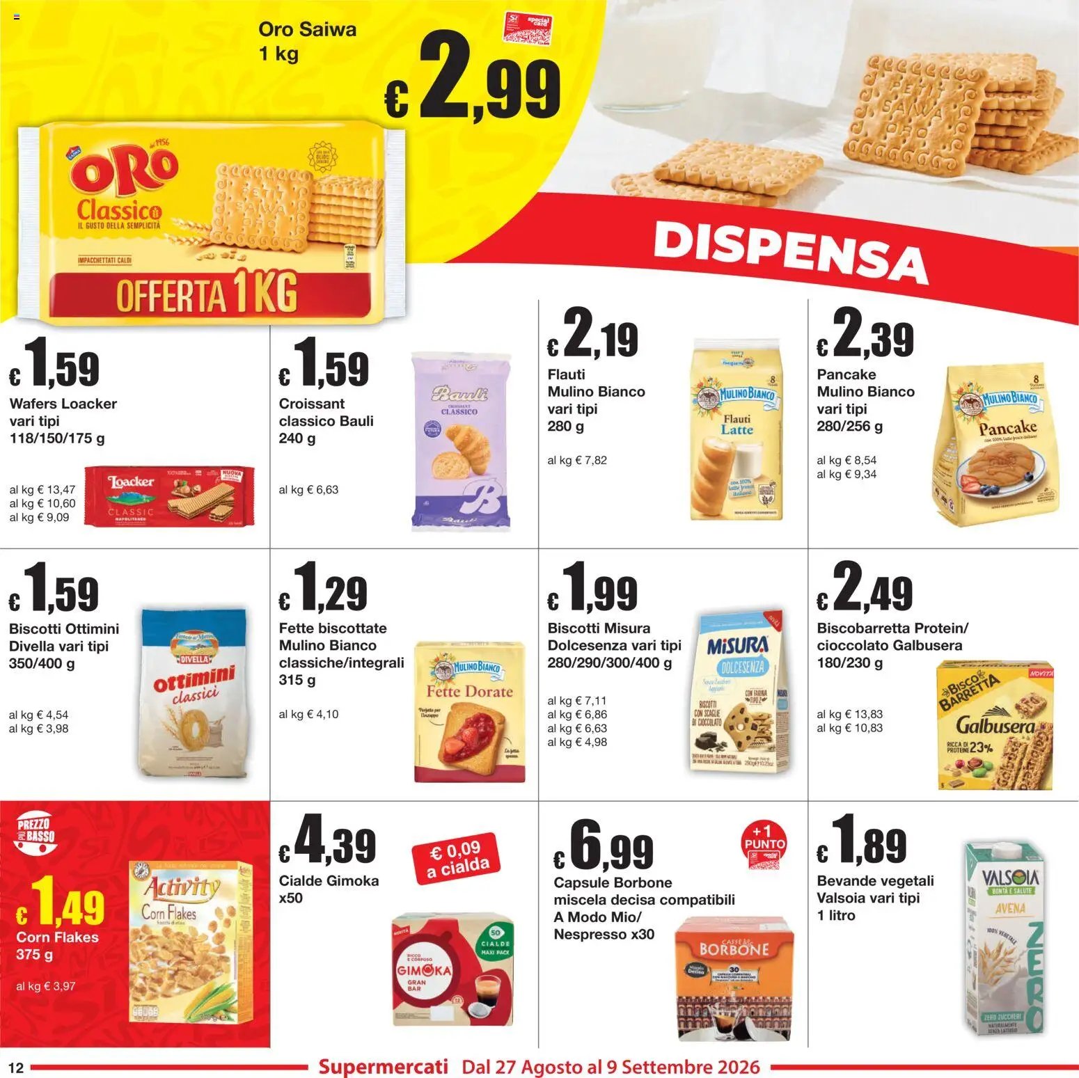 Volantino Sì con Te del 27/08/2026 | Pagina: 12 | Prodotti: Biscotti, Bevande, Cialde, Cialda