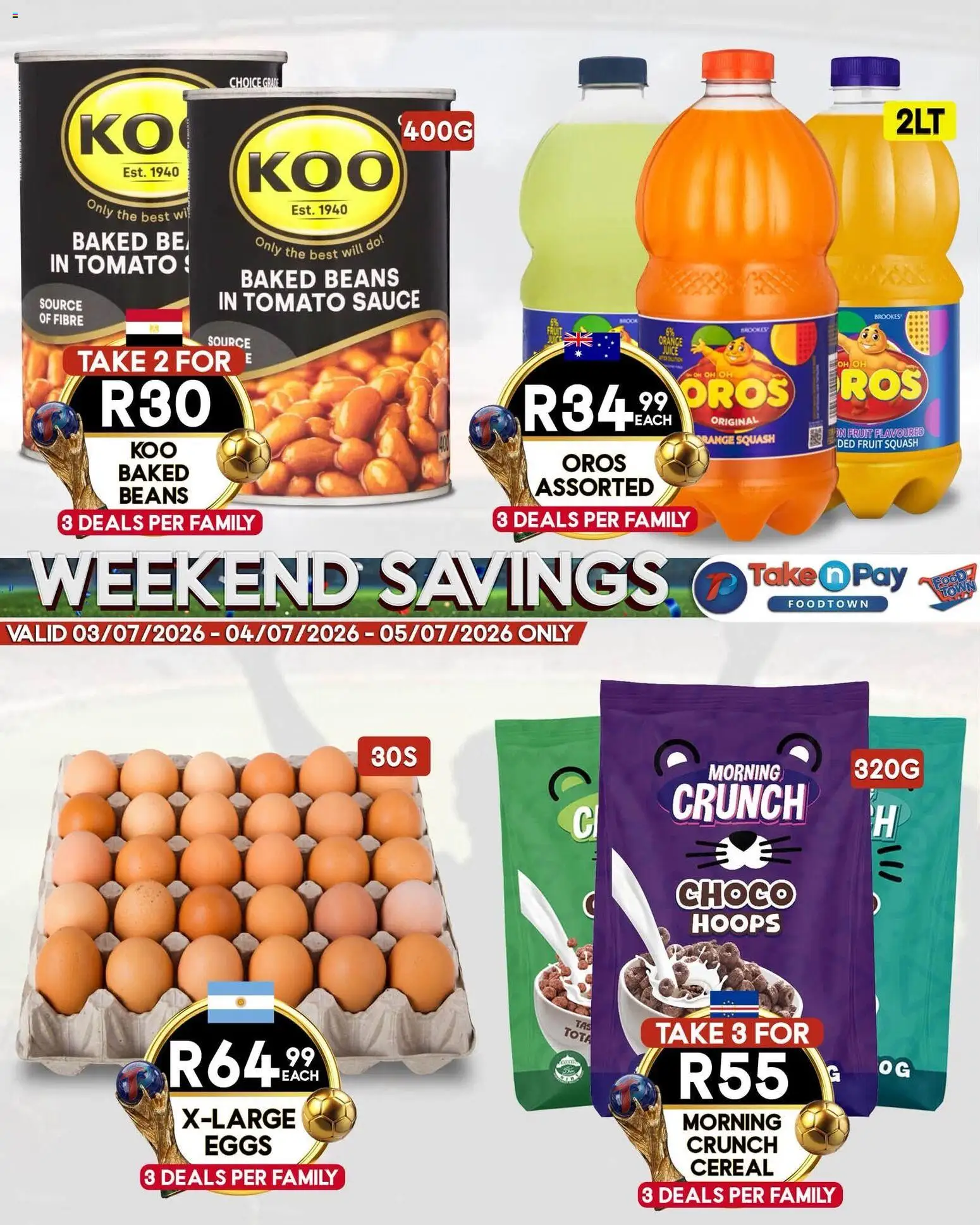 New Take n Pay catalogue – valid from 03/07/2026 | Page: 3 | Products: Baked beans, Tomato sauce, Fruit, Sauce