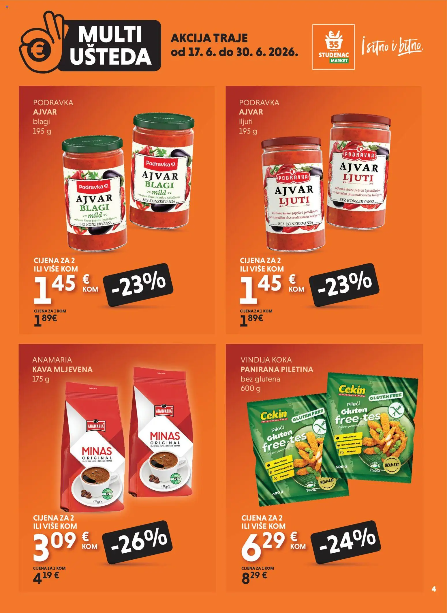 Studenac katalog | vrijedi od 17.06.2026 | Stranica: 4 | Proizvodi: Kava, Podravka, Piletina, Ajvar