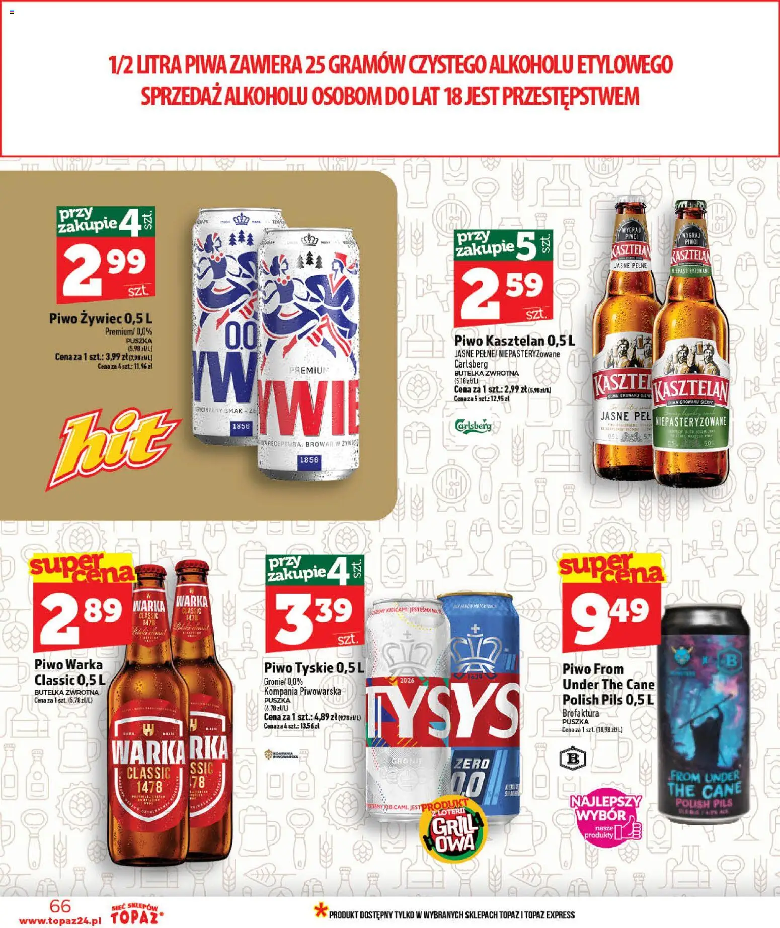 Topaz gazetka - MAZ od 28.05.2026 | Strona: 66 | Produkty: Grill, Warka, Tyskie, Piwo