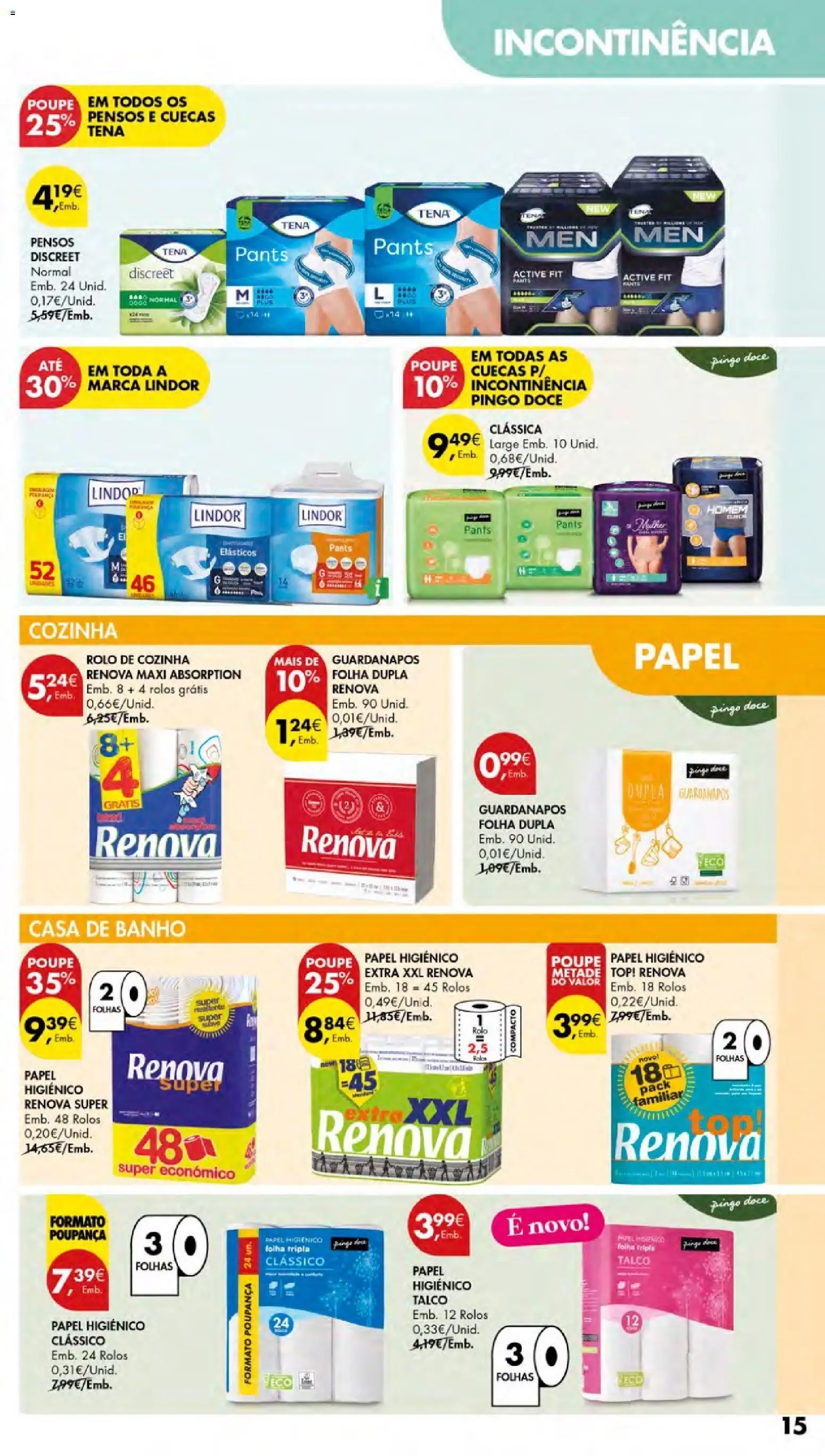 Pingo Doce Cuidados Pessoais e para o Lar │ válido de 24/09/2026 | Página: 15 | Produtos: Top, Banho, Lindor, Cuecas