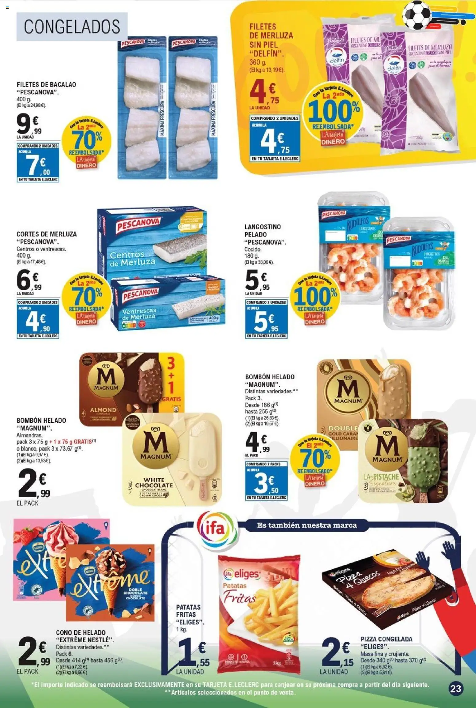 E.Leclerc folleto Gool │ válido desde el 03.06.2026 | Página: 23 | Productos: Chocolate, Filetes de merluza, Helado, Langostino
