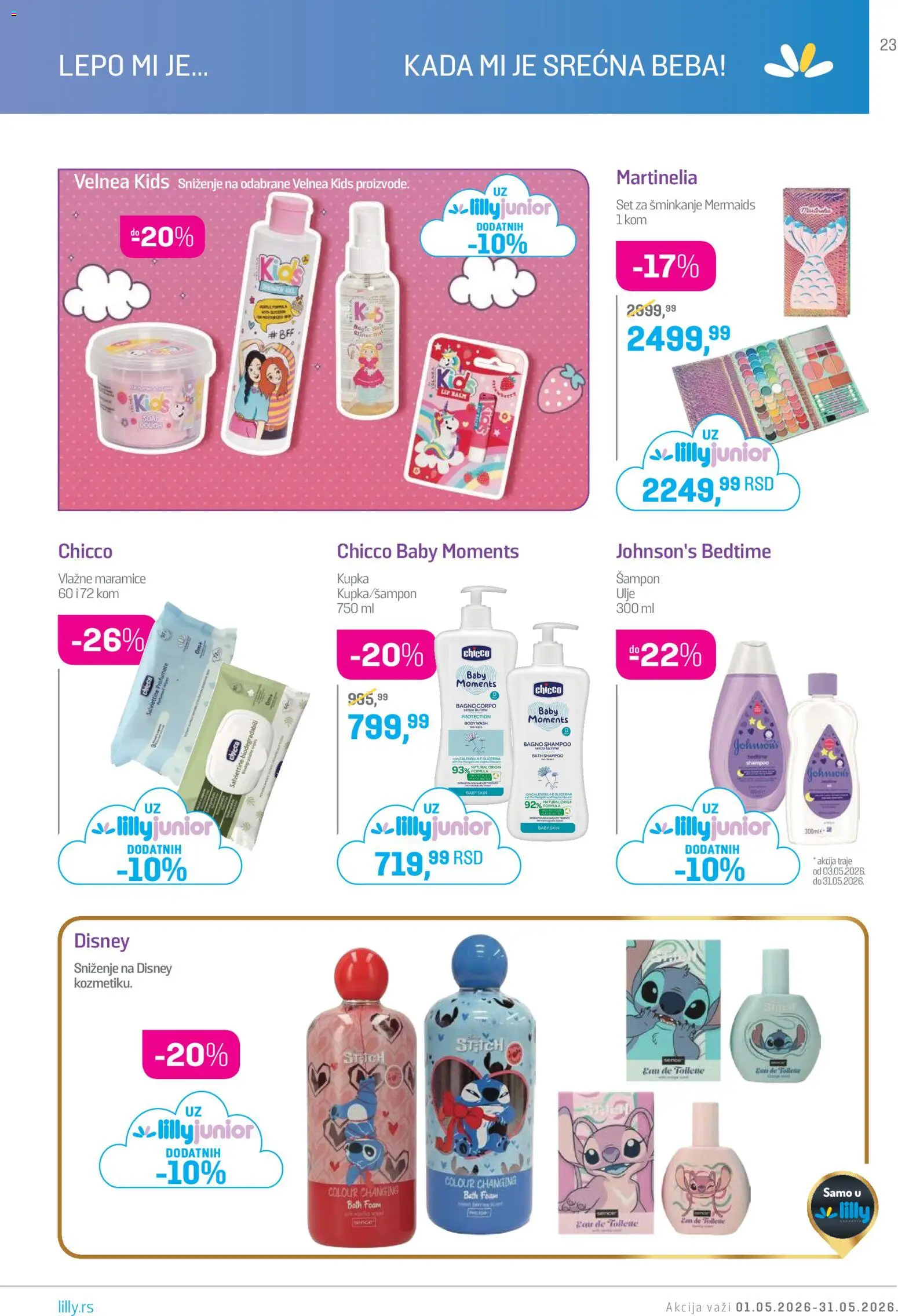 Lilly drogerie katalog - važi od 01.05.2026 | Strana: 23 | Proizvode: Šampon, Ulje, Vlažne maramice