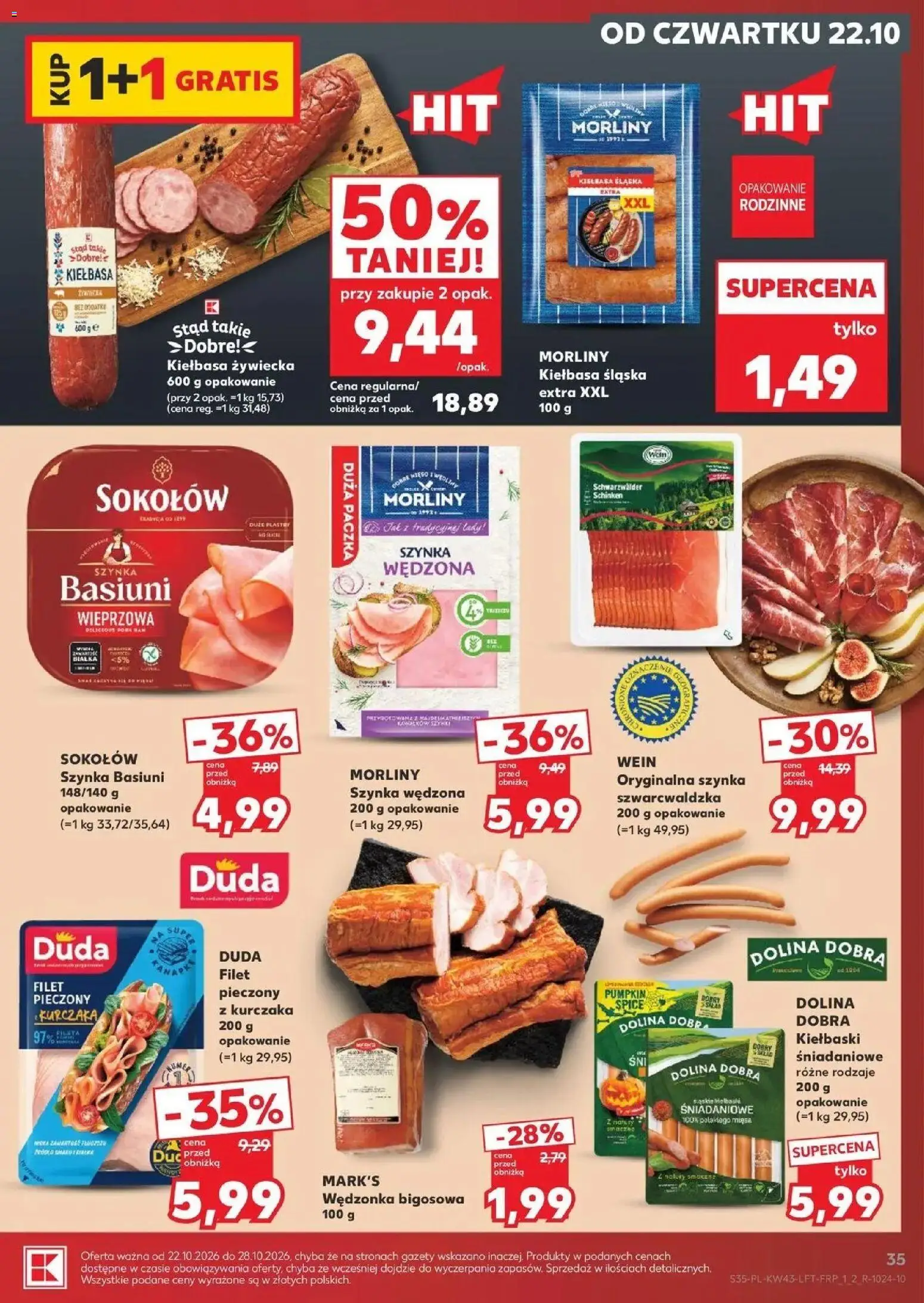 Kaufland aktualna gazetka od 22.10.2026 - od jutra PDF | Strona: 35 | Produkty: Kiełbasa, Kiełbaski, Kiełbasa śląska, Filet