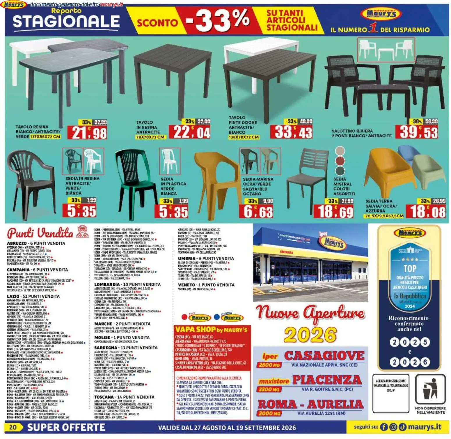 Volantino Maury's del 27/08/2026 | Pagina: 20