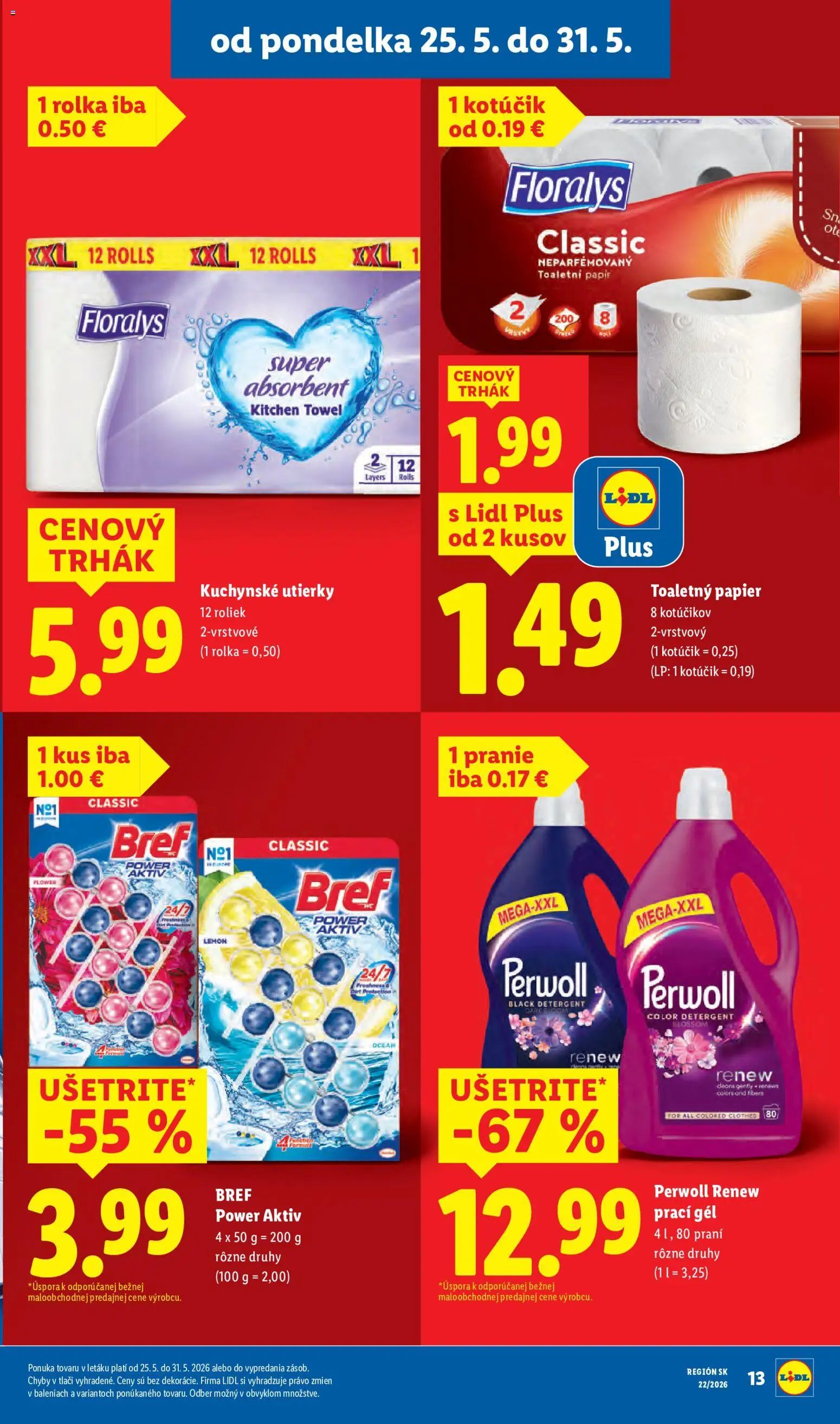 Nové Lidl akcie – leták je platný od 25.05.2026 | Strana: 19 | Produkty: Perwoll, Toaletný papier