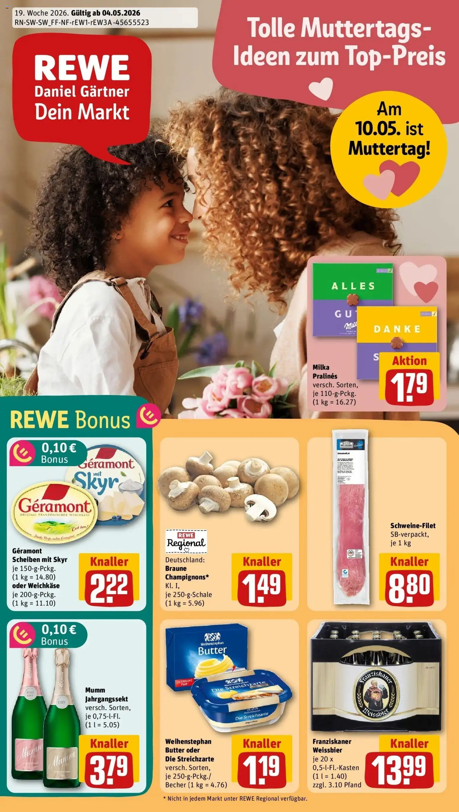 REWE Prospekt ab 04.05.2026 zum Blättern » Angebote | Seite: 1 | Produkte: Butter, Milka, Weihenstephan butter, Schweinefilet