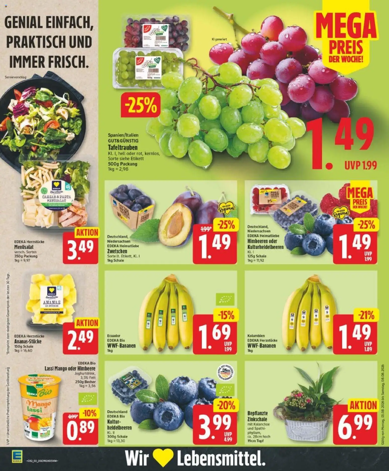 Edeka Prospekt Hannover – gültig ab 03.08.2026 | Seite: 2 | Produkte: Himbeeren, Ananas, Himbeere, Pasta