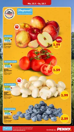 Deutsche Heidelbeeren*, Kl. I, je 200-g-Schale ab 13.07.2026 gültig | Seite: 5 | Produkte: Äpfel, Tomaten, Heidelbeeren, Champignons