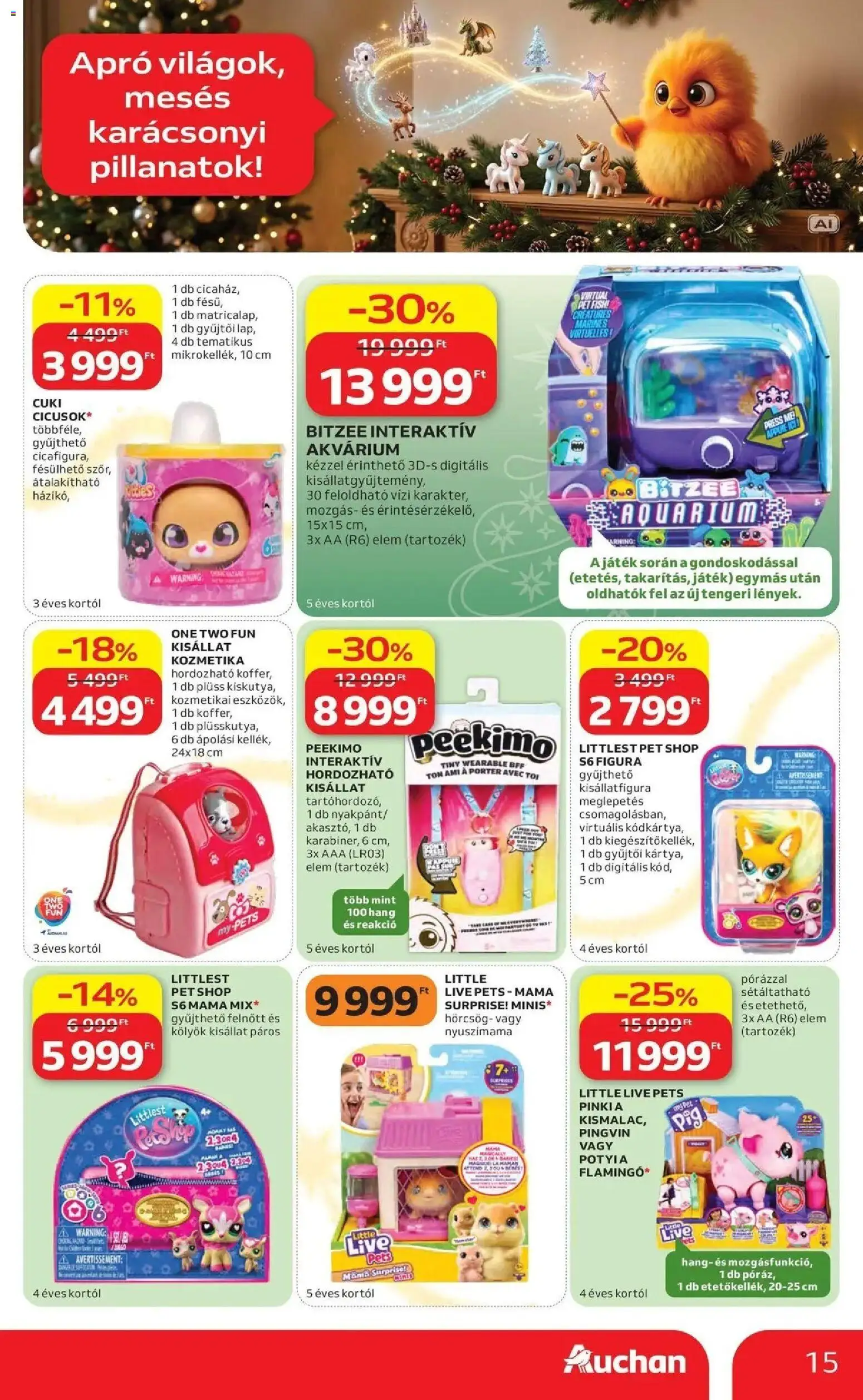 Auchan Karácsonyi ajánlataink Kecskemét - 2026.10.22. -tól/töl > akció, lapozható szórólap 🛍️ | Oldal: 15 | Termékek: Játék, Akvárium, Plüss, Elem