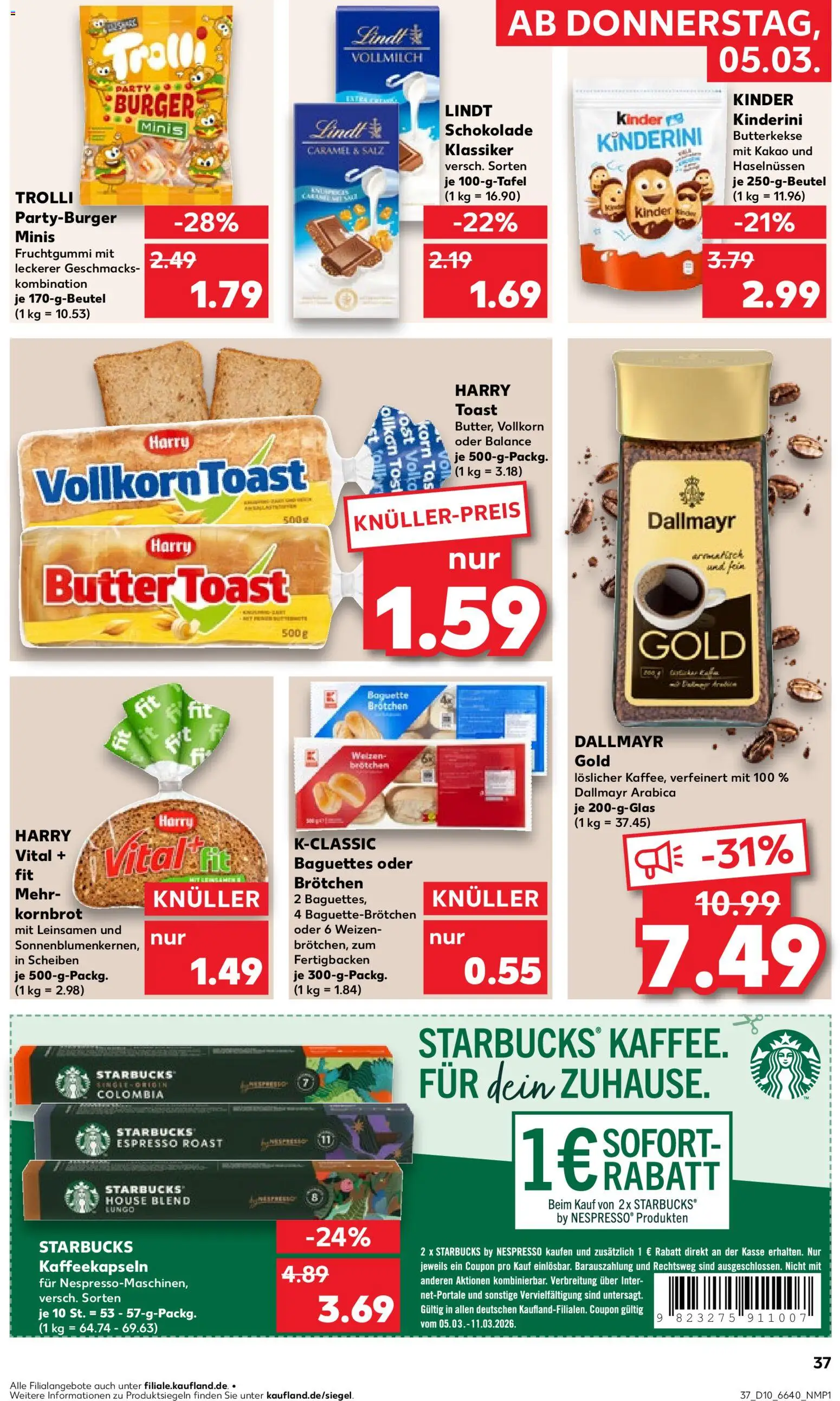 Kaufland Prospekt 	 – gültig ab 05.03.2026 | Seite: 37 | Produkte: Butter, Toast, Starbucks, Dallmayr