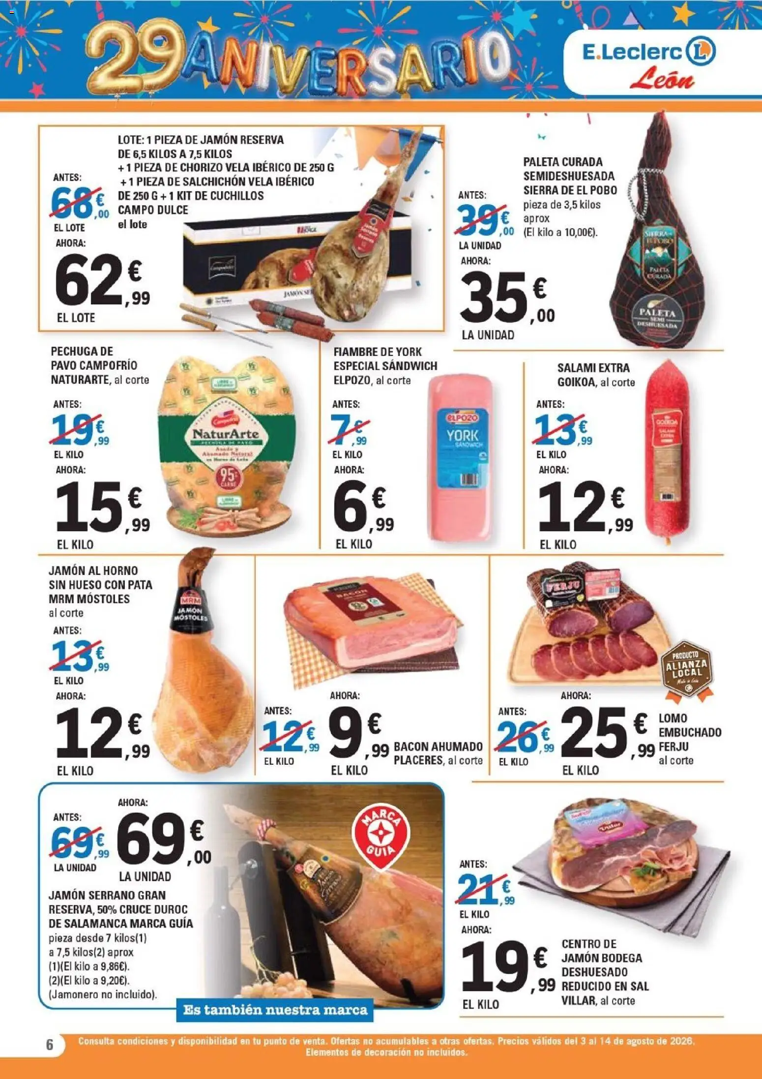 E.Leclerc - León │ válido desde el 03/08/2026 | Página: 6 | Productos: Jamón, Vela, Horno, Salami