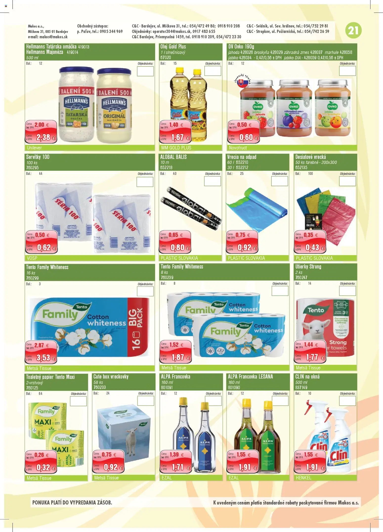 Nové Makos akcie – leták je platný od 02.03.2026 | Strana: 21 | Produkty: Olej, Alpa, Tatárska omáčka, Marhule