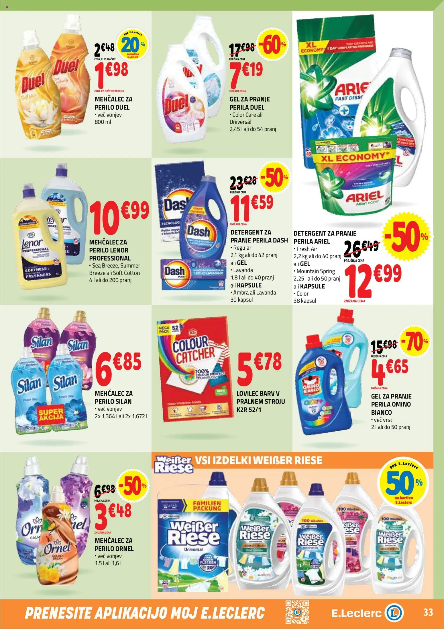 Novi E.leclerc katalog ponudbe – veljaven od 13.05.2026 | Stran: 33 | Izdelki: Mehčalec, Detergent