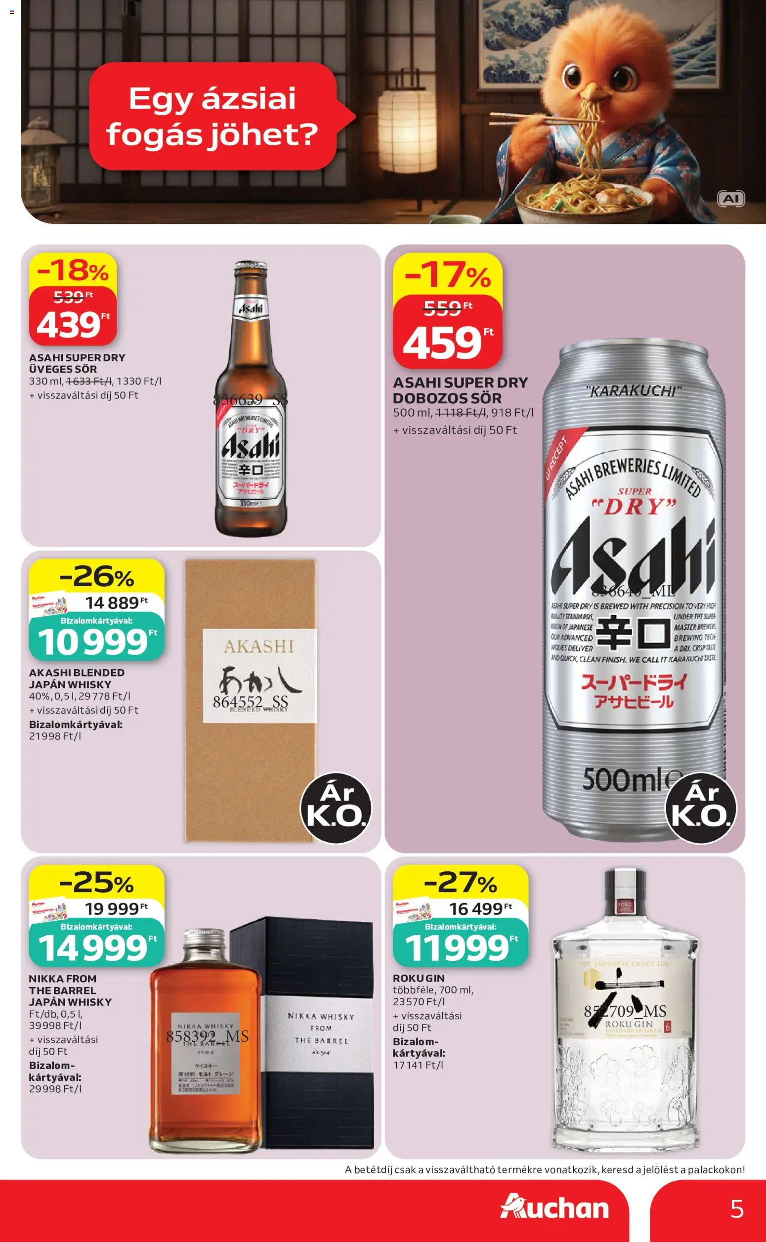 Auchan akciós ujság - amely érvényes a következő dátumtól: 2026.09.10. | Oldal: 5 | Termékek: Fogas, Dobozos sör, Gin, Whisky