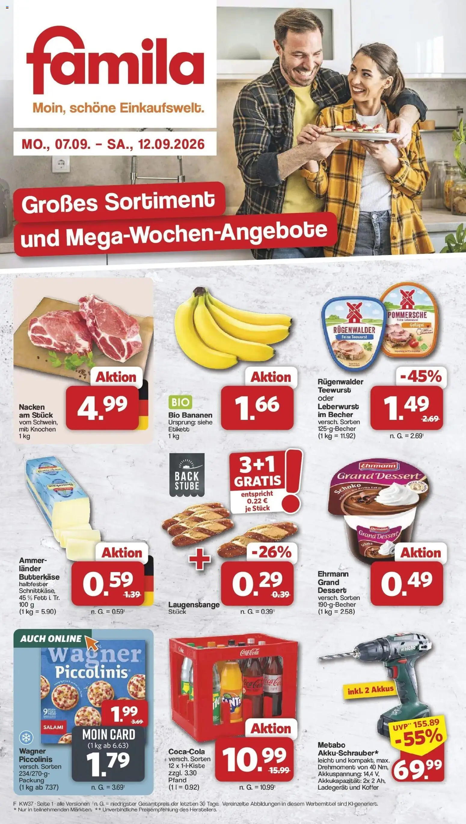 Famila Nordwest  Aktueller Prospekt – gültig ab 07.09.2026 | Seite: 1 | Produkte: Coca cola, Cola, Ehrmann grand dessert, Bananen