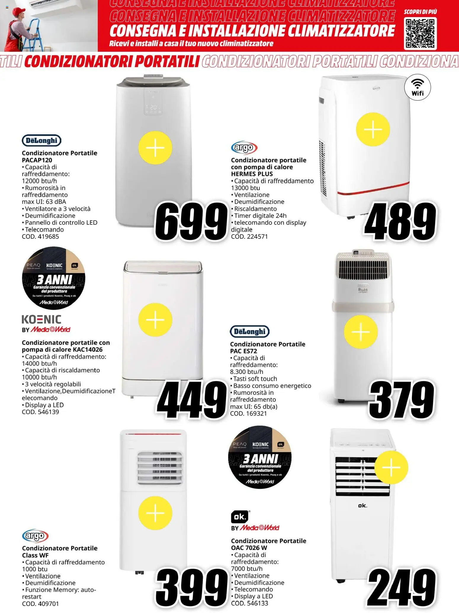 Volantino Media World del 09.06.2026 | Pagina: 5 | Prodotti: Climatizzatore, Telecomando, Condizionatore, Condizionatore portatile