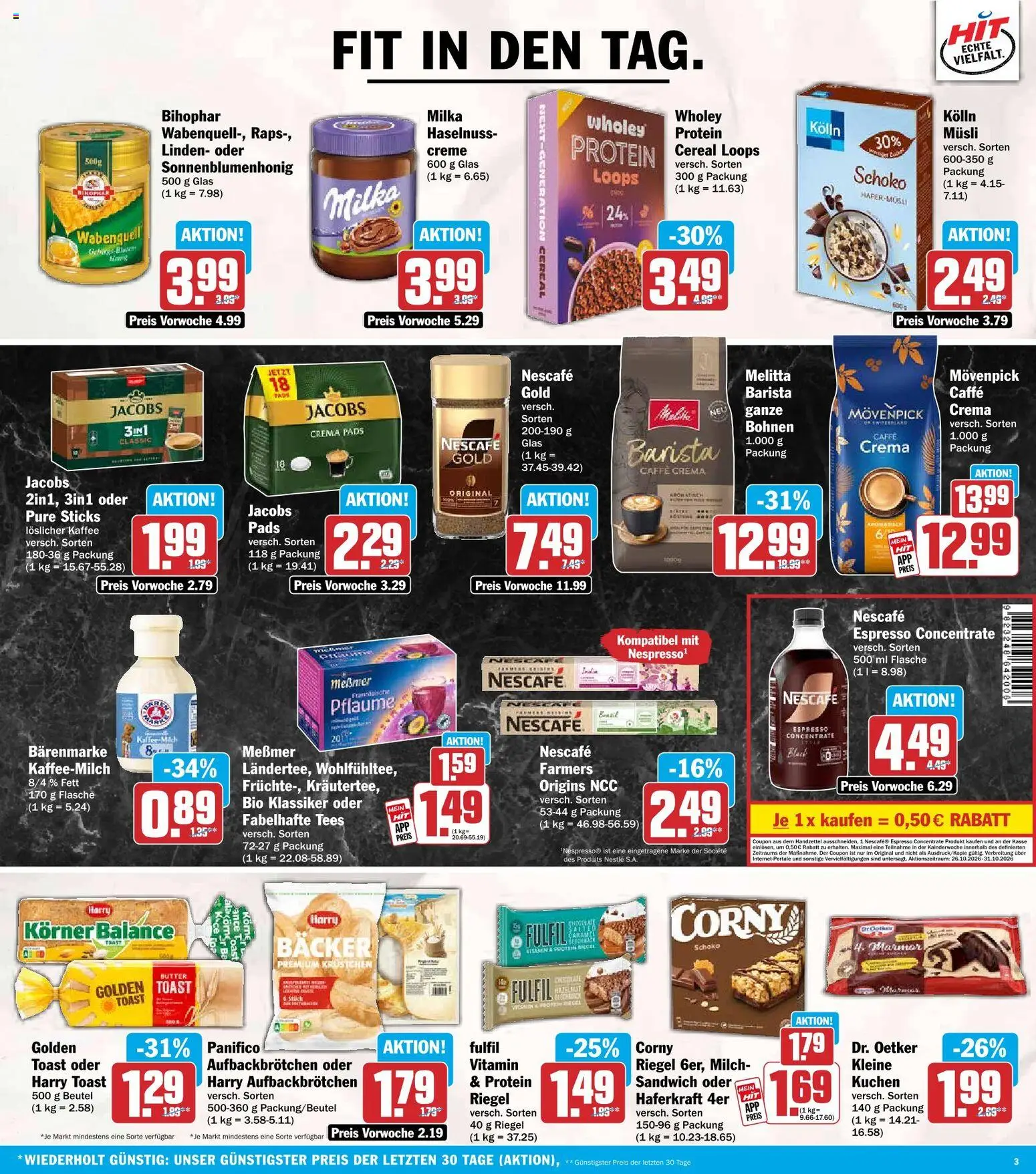 HIT Prospekt – gültig ab 26.10.2026 | Seite: 3 | Produkte: Kolln, Milch, Toast, Milka