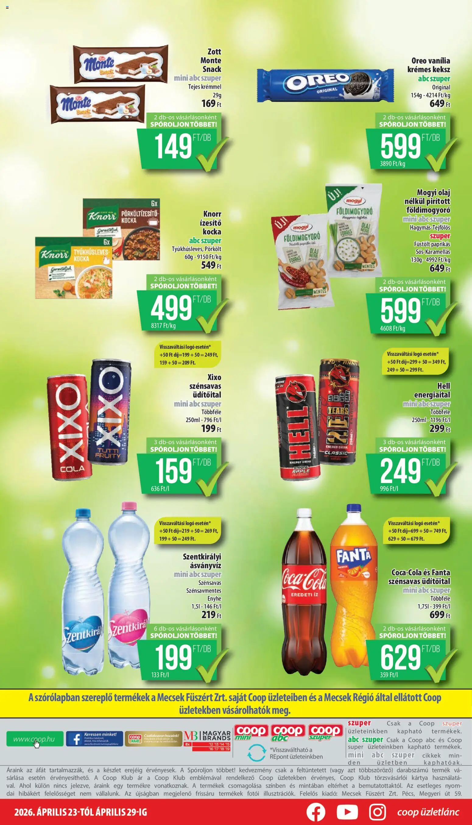 COOP akciós ujság - amely érvényes a következő dátumtól: 23.04.2026 | Oldal: 8 | Termékek: Olaj, Ásványvíz, Földimogyoró, Keksz