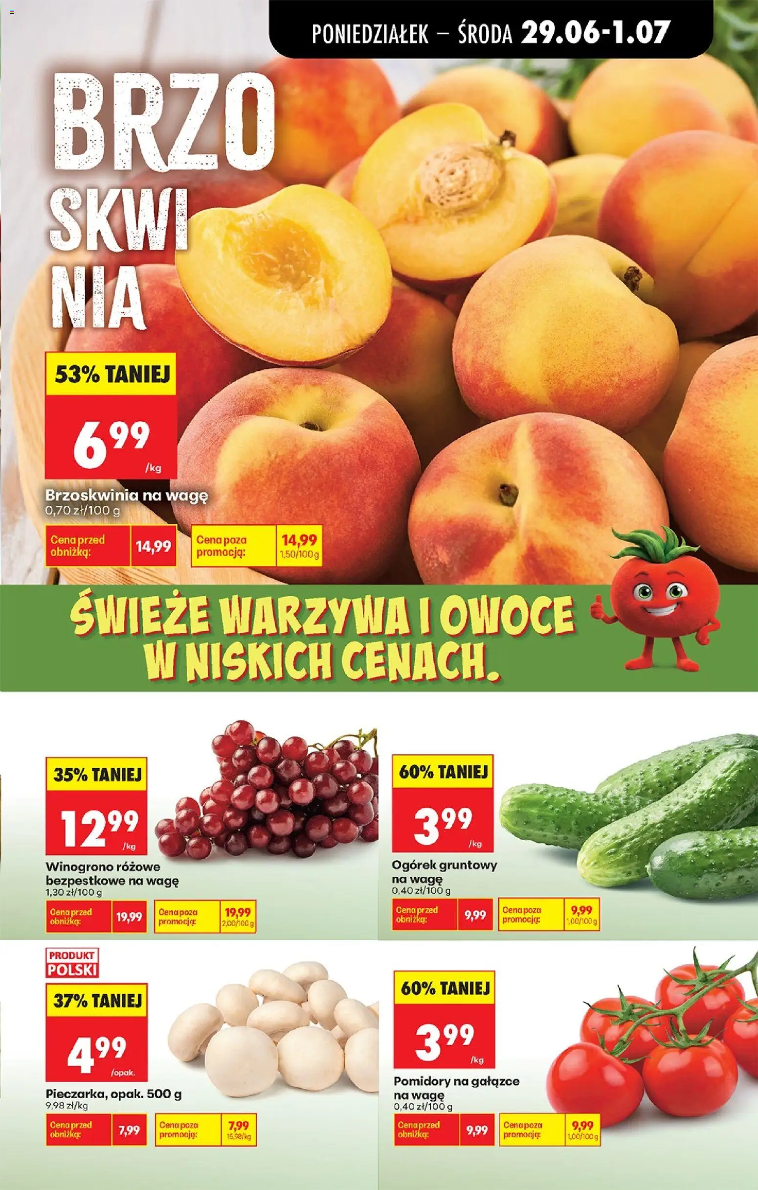 Biedronka gazetka od poniedziałku od 29.06.2026 | Strona: 29 | Produkty: Brzoskwinia, Winogrono, Warzywa, Owoce