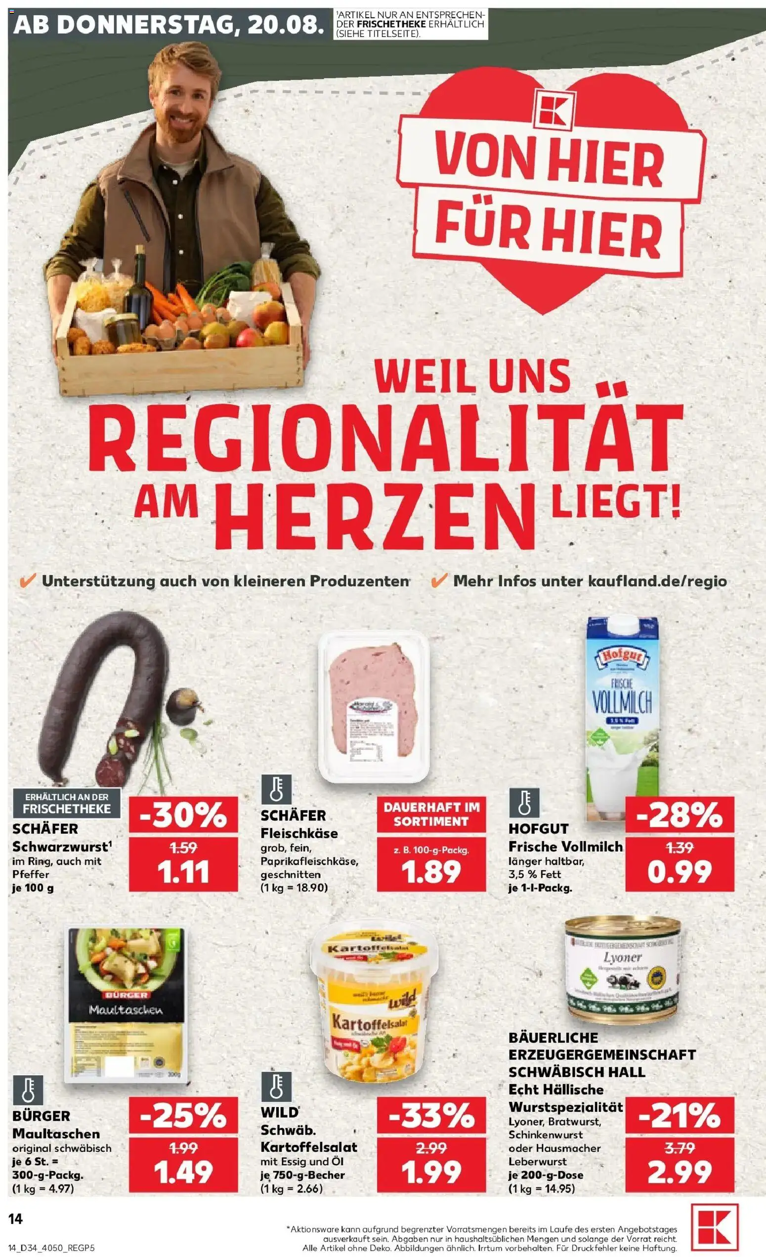 Prospekt Kaufland ab 20.08.2026 » Angebote Online zum Blättern | Seite: 14 | Produkte: Öl, Essig, Kartoffeln, Maultaschen
