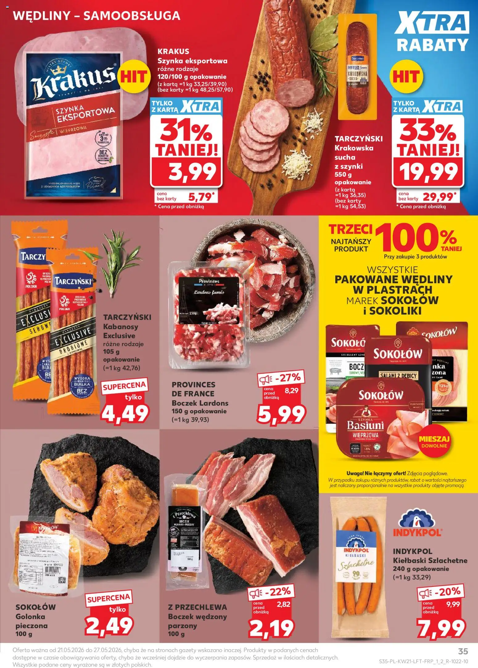 Kaufland gazetka od 21.05.2026 | Strona: 35 | Produkty: Kiełbaski, Szynka, Boczek wędzony, Boczek