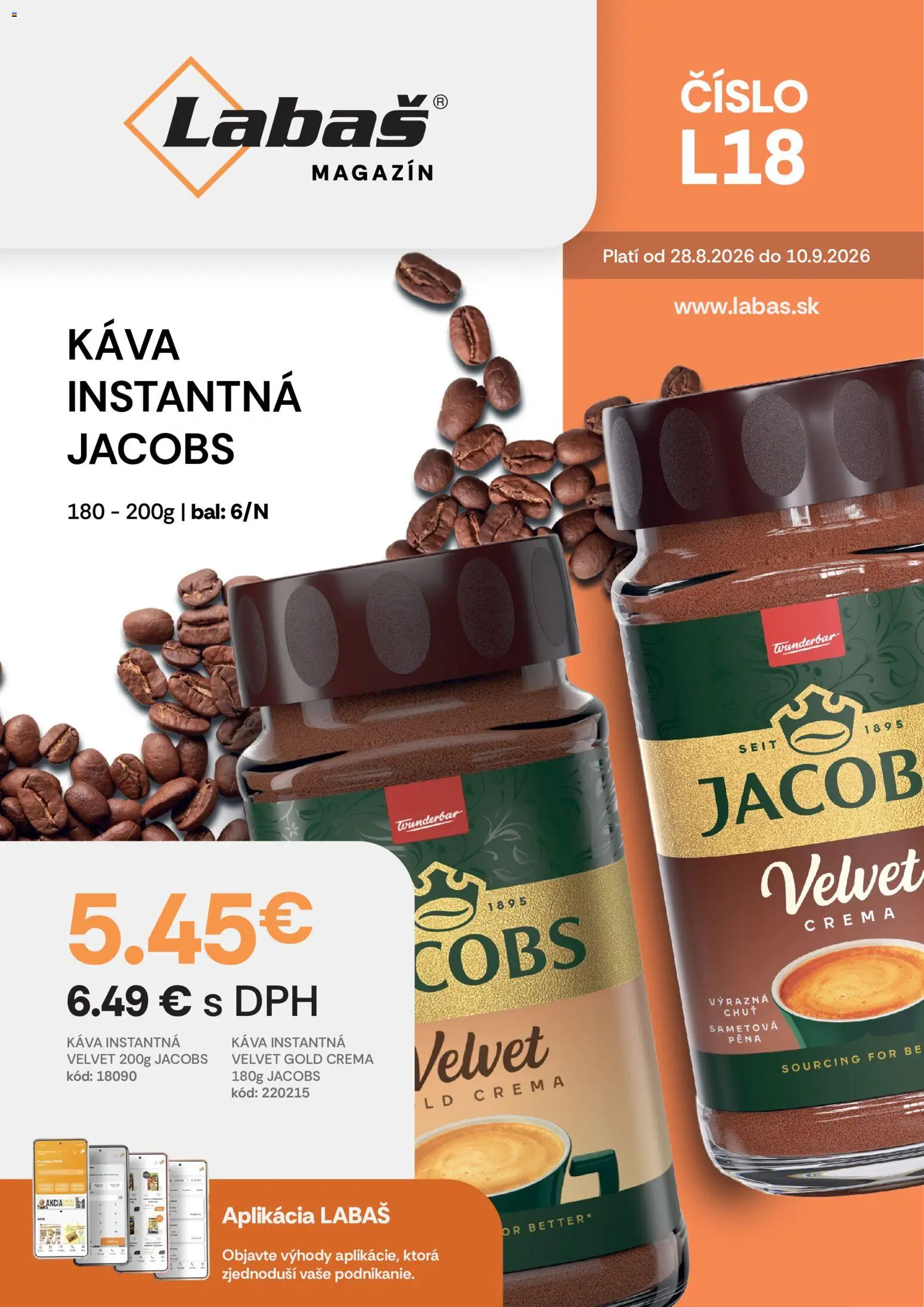 Nové Labaš akcie – leták je platný od 28.08.2026 | Strana: 36 | Produkty: Jacobs Velvet, Káva, Instantná káva, Pena