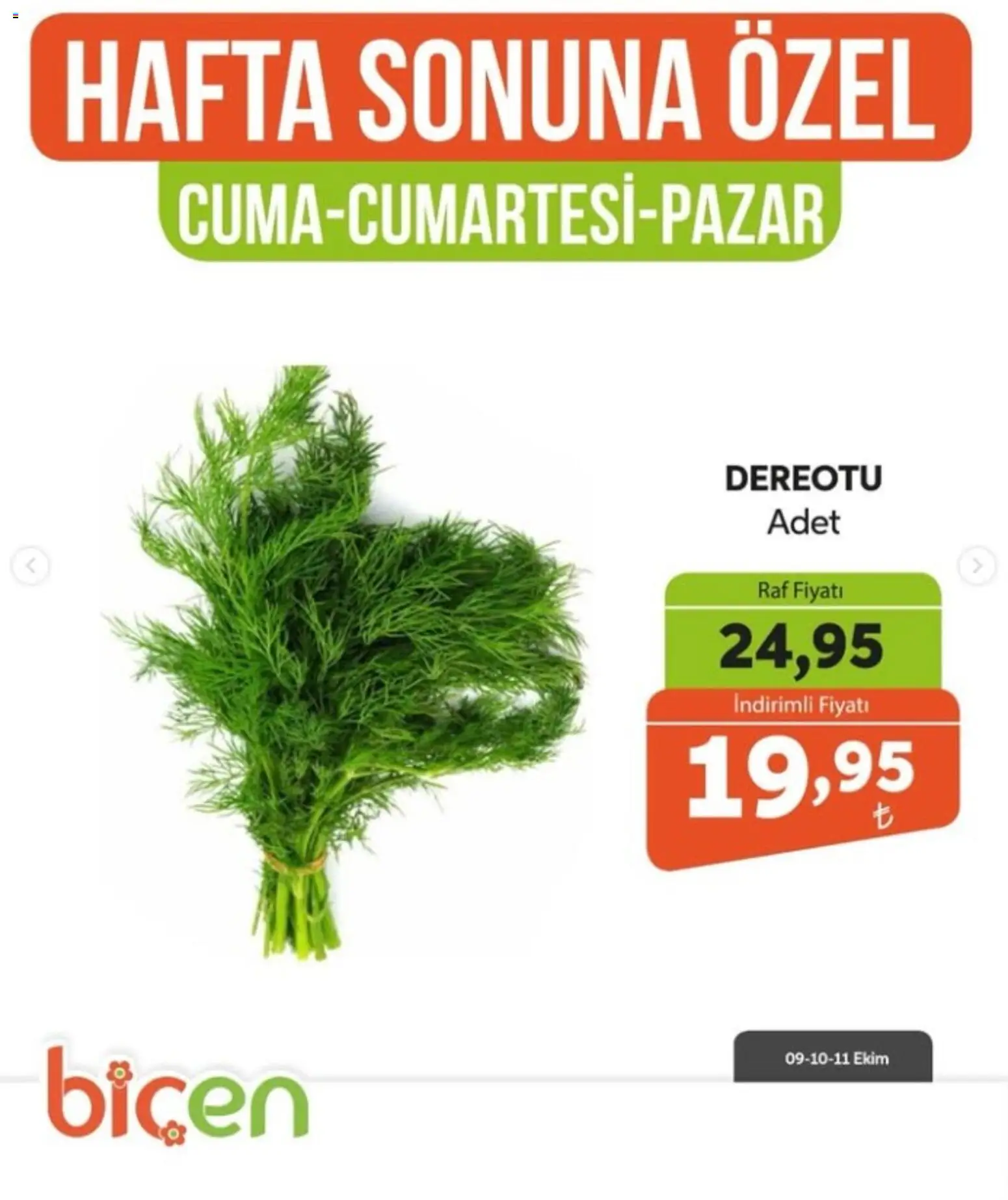 Biçen Market - Hafta Sonuna Özel - Sebze İndirimi - 09 Ekim 2026 tarihinden itibaren geçerlidir | Sayfa: 2 | Ürünler: Raf, Dereotu