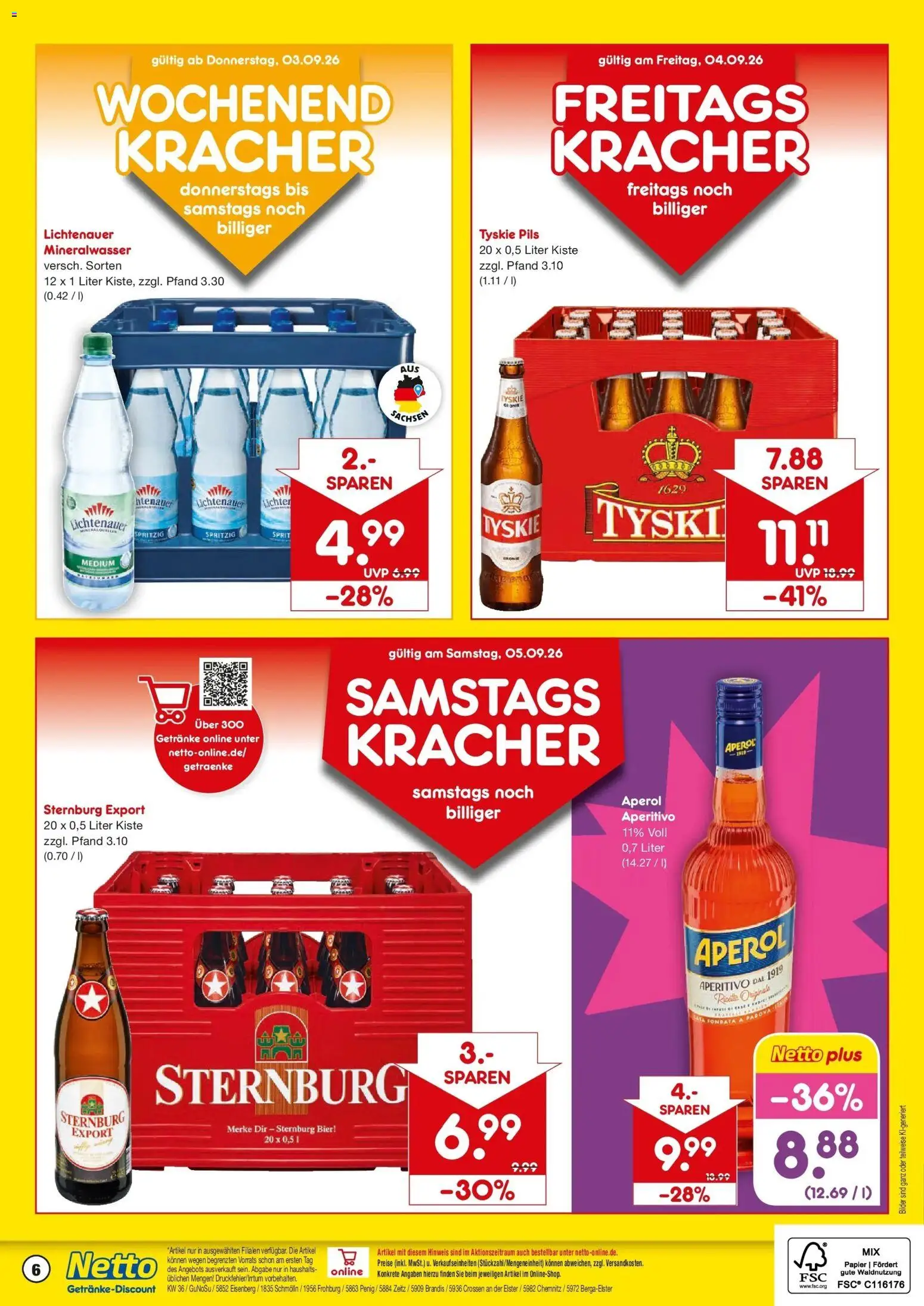 Netto Marken-Discount Prospekt Schmölln – gültig ab 31.08.2026 | Seite: 6 | Produkte: Tyskie, Pils, Mineralwasser, Bilder