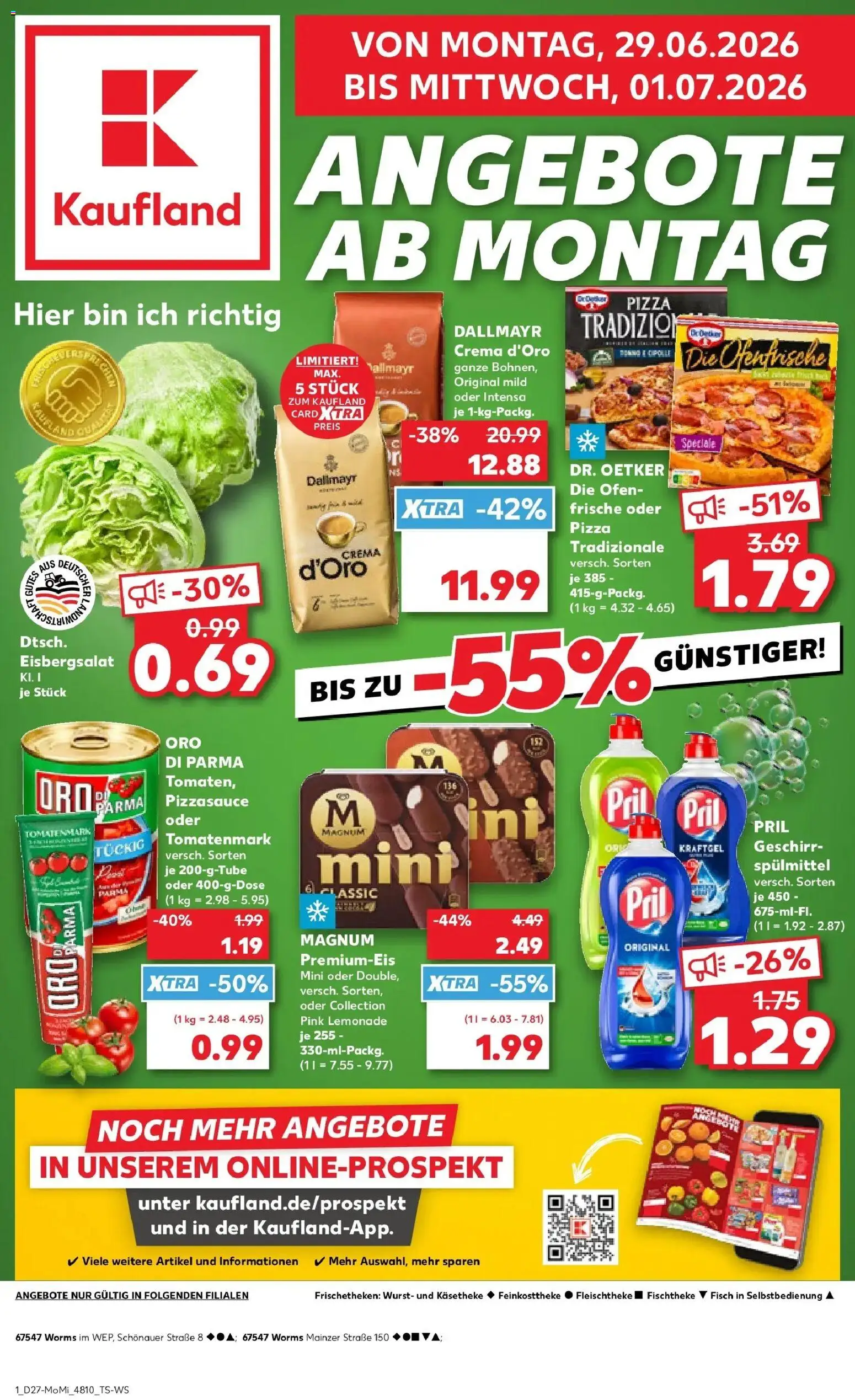 Kaufland Prospekt Worms – gültig ab 29.06.2026 | Seite: 1 | Produkte: Ofenfrische, Fisch, Dallmayr, Pizza
