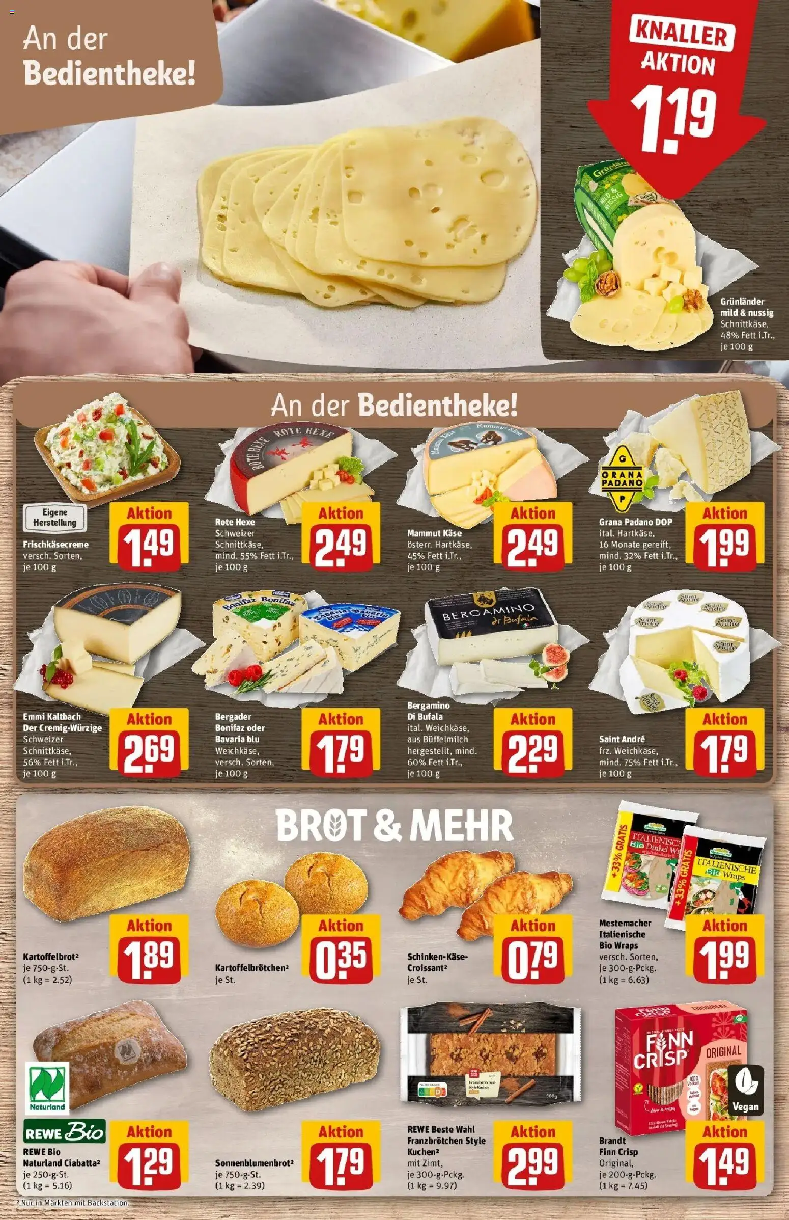 REWE Prospekt ab 24.08.2026 zum Blättern » Angebote | Seite: 11 | Produkte: Grana Padano, Käse, Grunlander, Brot