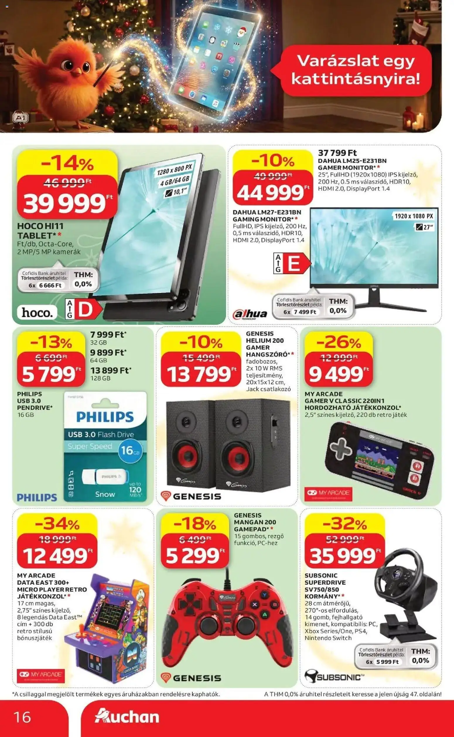 Auchan Karácsonyi ajánlataink Kecskemét - 2026.10.22. -tól/töl > akció, lapozható szórólap 🛍️ | Oldal: 16 | Termékek: Monitor, Fejhallgató, Xbox, USB