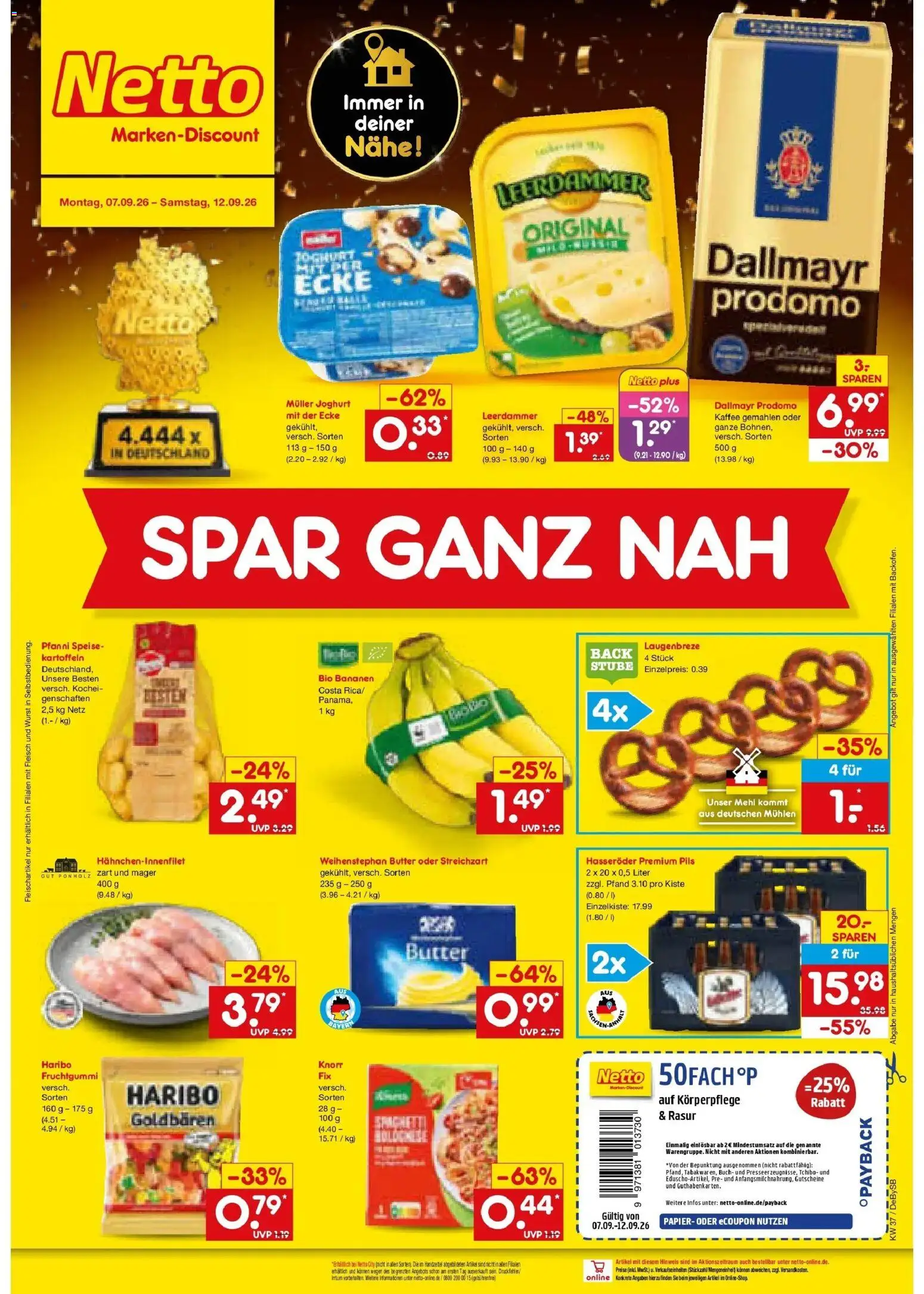 Netto Marken-Discount Prospekt Stuttgart – gültig ab 07.09.2026 | Seite: 1 | Produkte: Spaghetti, Pils, Kartoffeln, Hasseröder