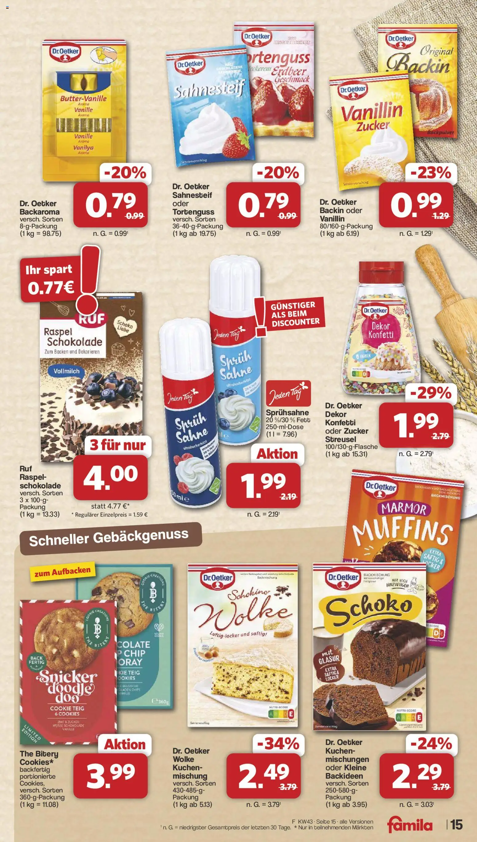Famila Nordwest Prospekt – gültig ab 19.10.2026 | Seite: 15 | Produkte: Schokolade, Zucker, Kuchen, Sahne