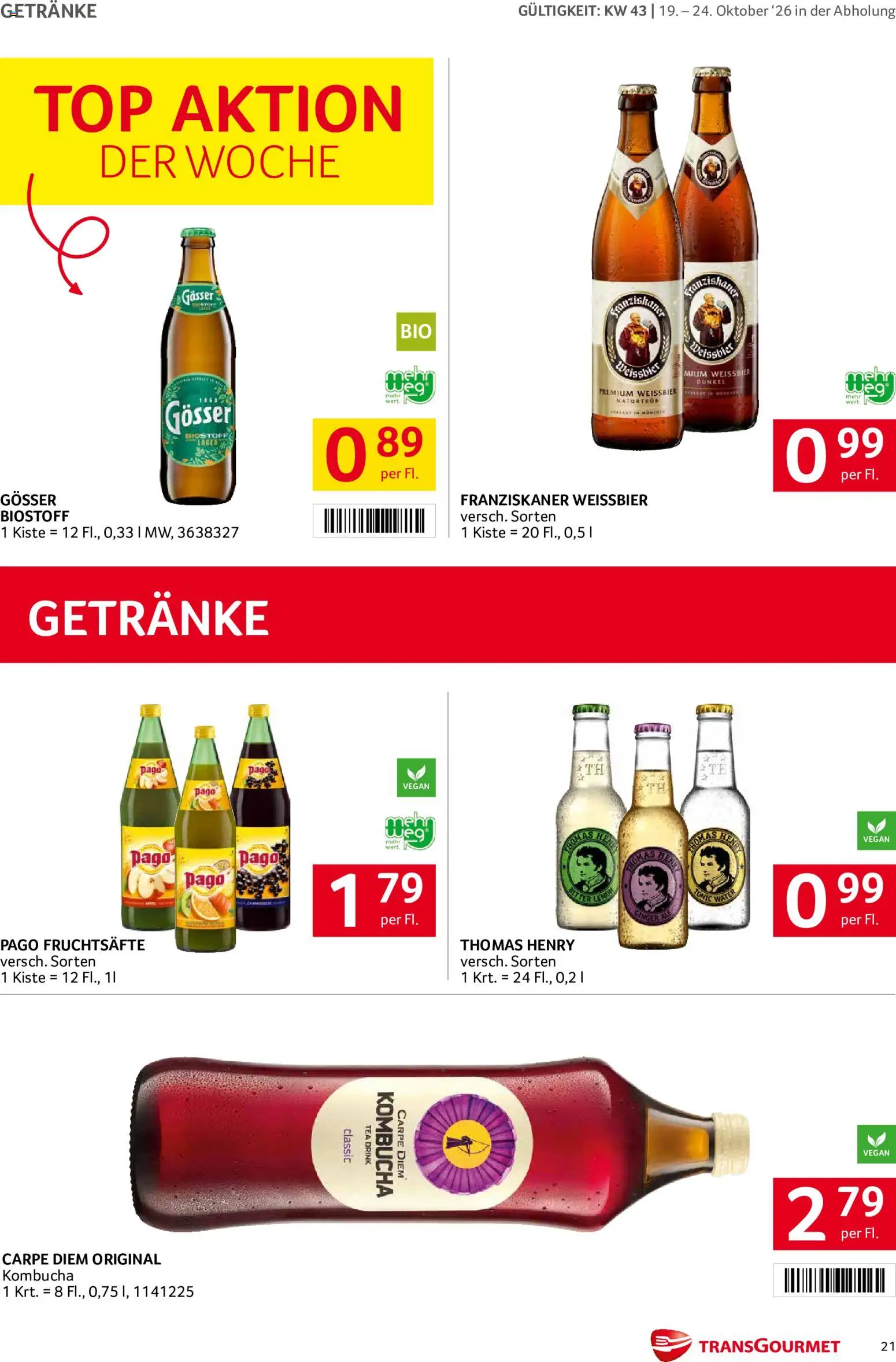 Transgourmet Broschüre gültig ab 19.10.2026 | Seite: 21 | Produkte: Getränke