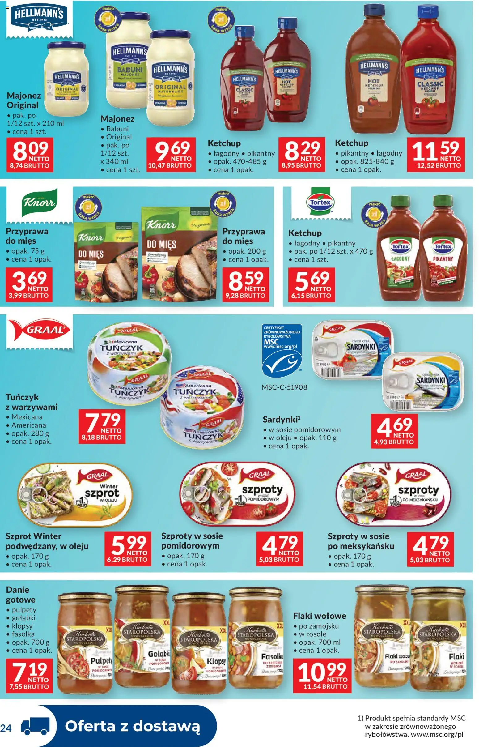 Makro gazetka - Dystrybucja do sklepów od 07.07.2026 | Strona: 24 | Produkty: Kiełbasa, Tuńczyk z warzywami, Flaki, Ryba