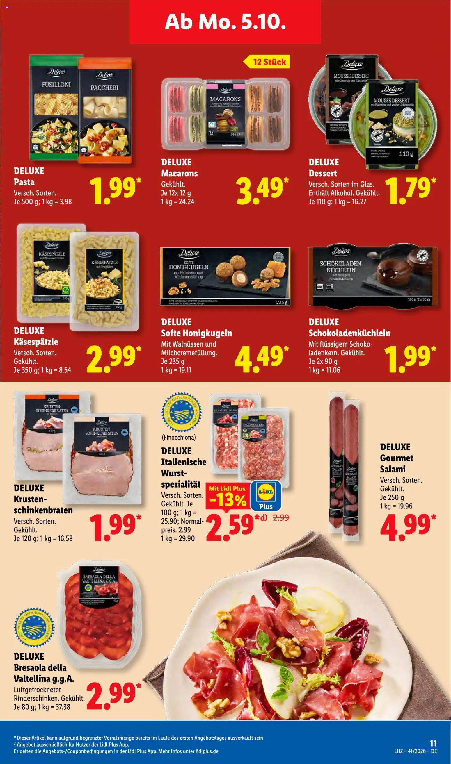 Lidl Německo leták od 05.10.2026 | Strana: 21 | Produkty: Gourmet, Deluxe, Bresaola